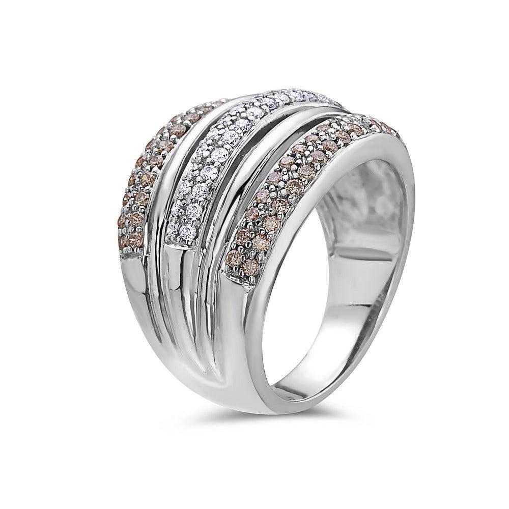 14K WHITE GOLD BRILLIANT AND COLORED DIAMOND RIGHT HAND RING 1.00 CT