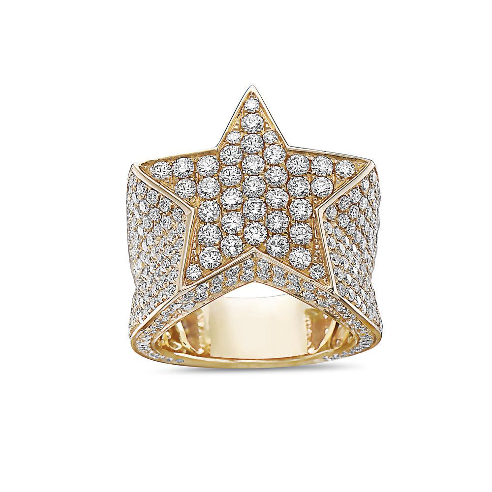 Men's 14K Yellow Gold Star Ring with 6.49 CT Diamonds