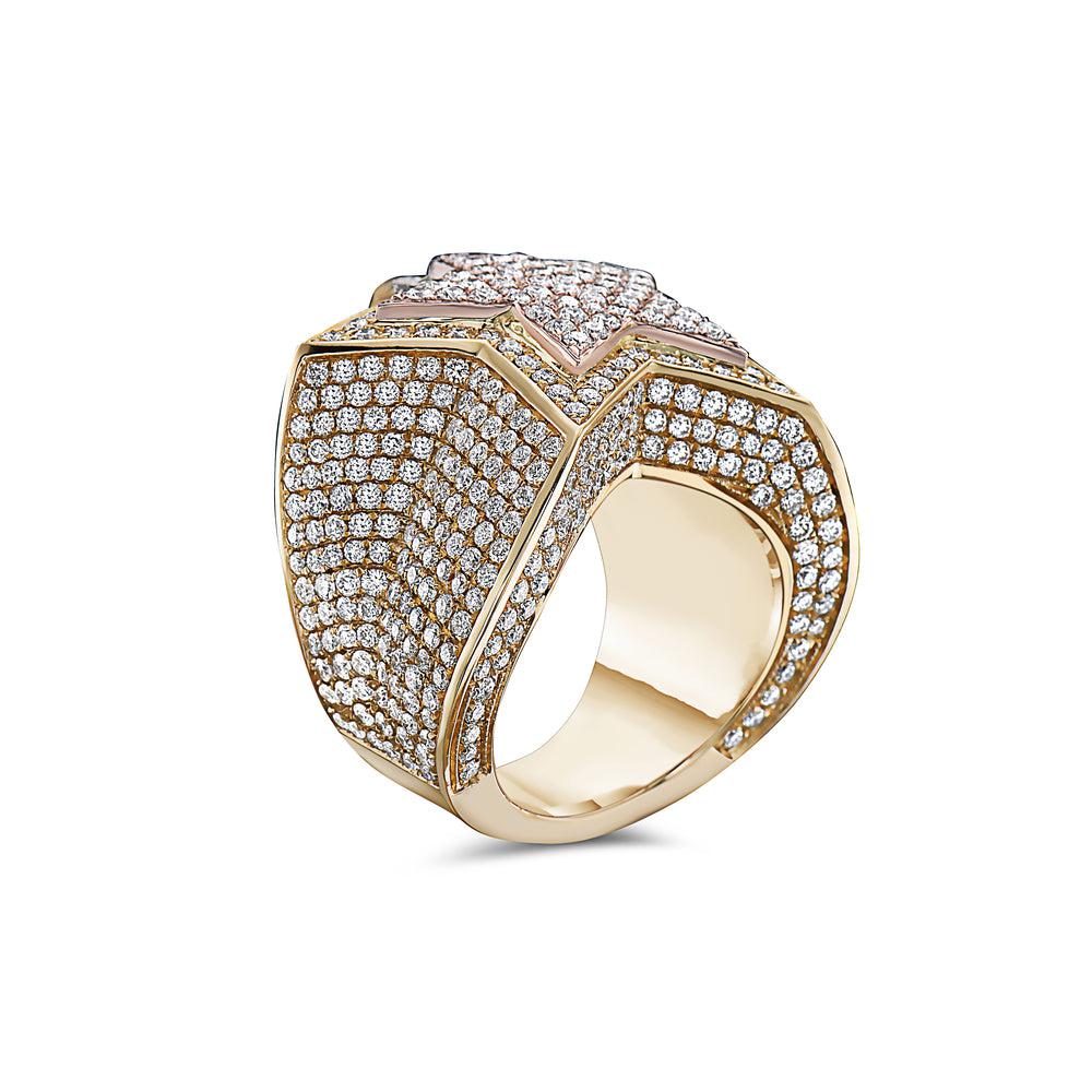 Men's 14K Rose and Yellow Gold Star Ring with 8.14 CT Diamonds