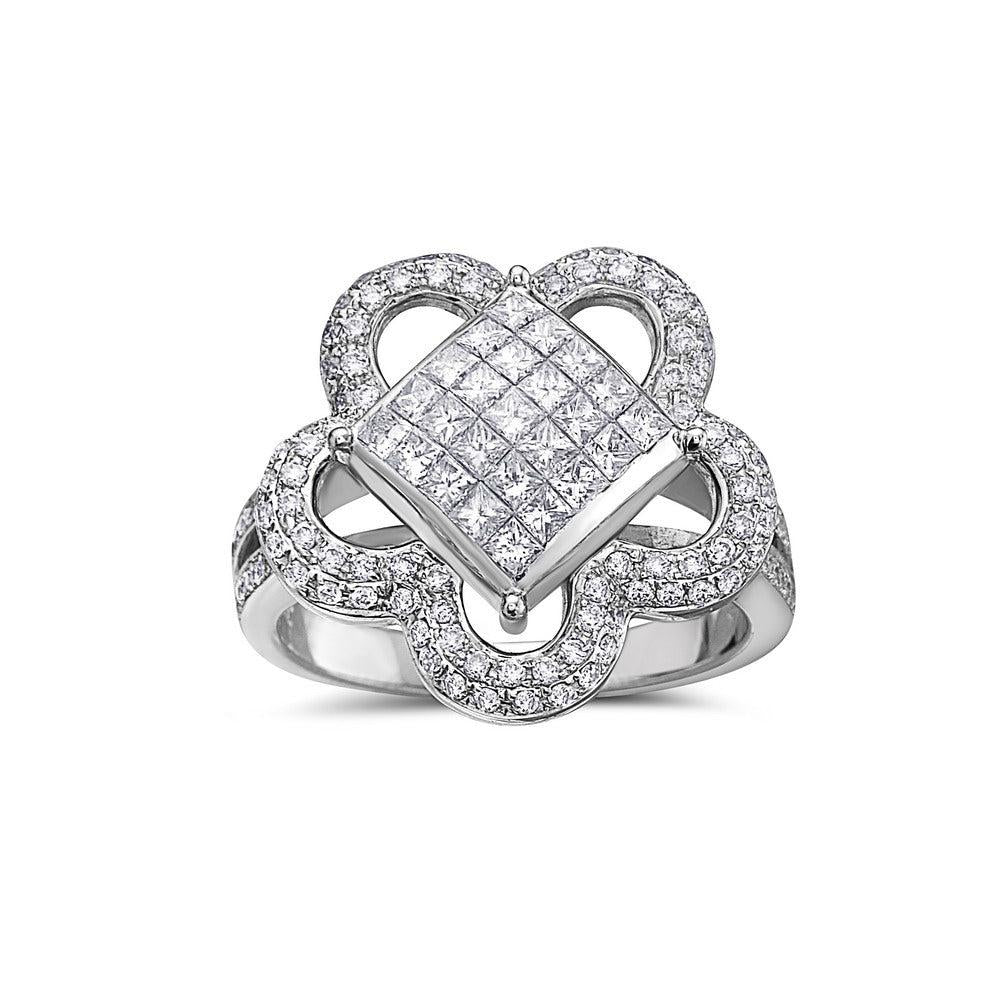 Ladies 14k White Gold Diamond 2.40 CT Right Hand Ring