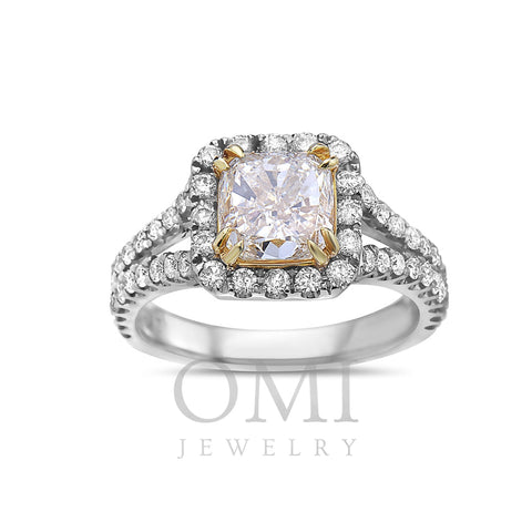 Ladies 18k White And Yellow Gold Halo With 2.97 CT Engagement Ring