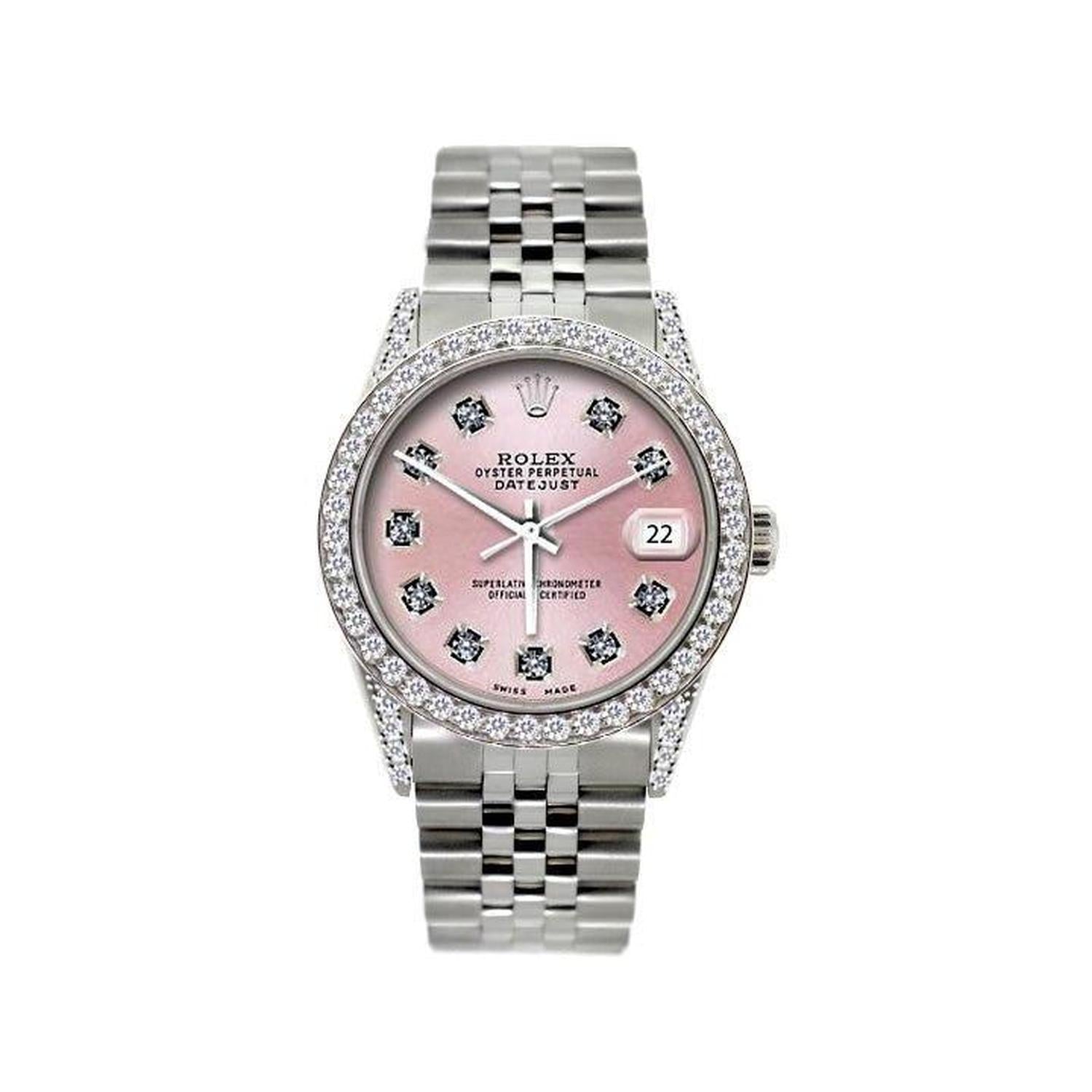 Rolex Datejust 36MM 16200 Pink Diamond Dial Diamond Bezel Stainless Steel Jubilee Bracelet 1.2ct