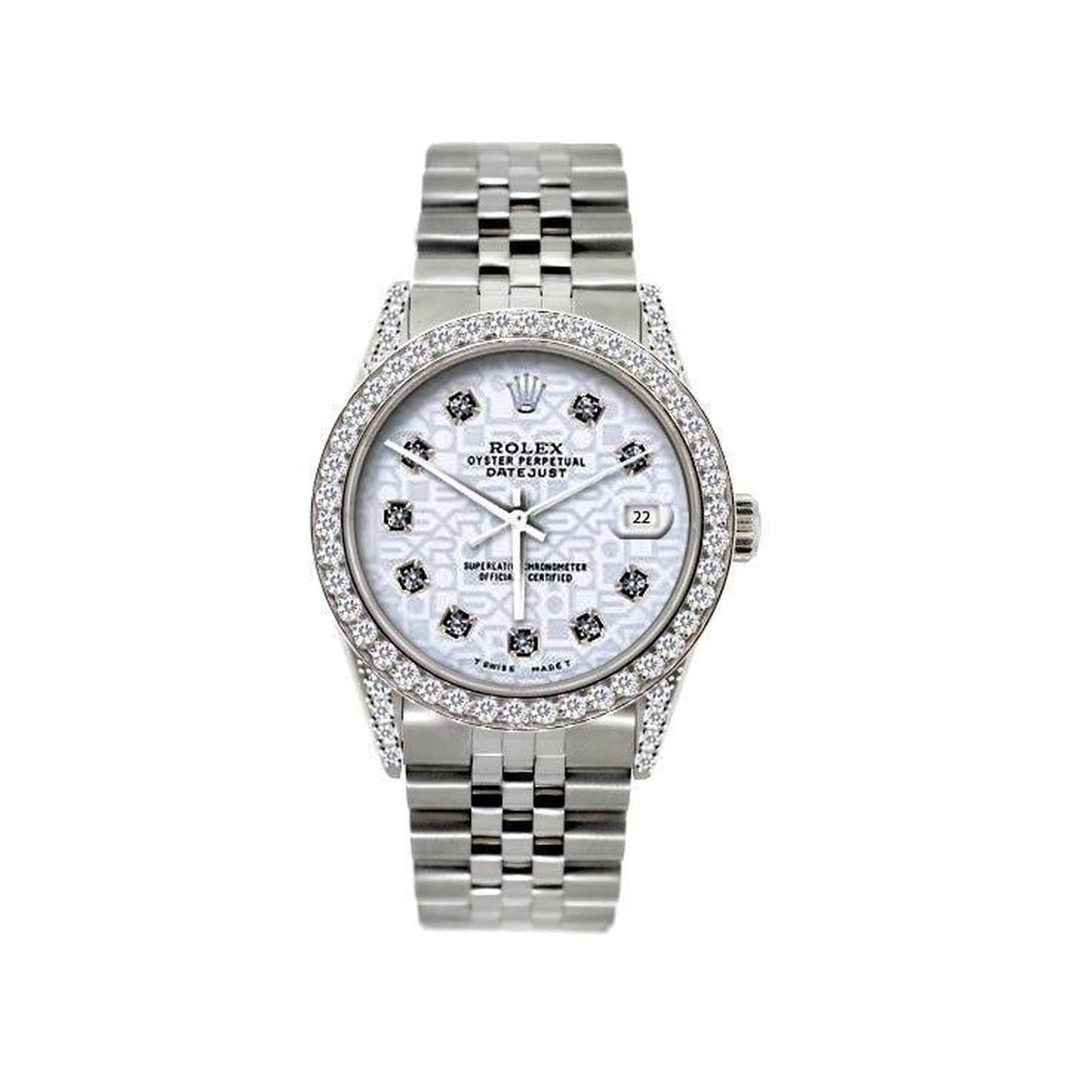Rolex Datejust 36MM 16200 Ice Blue Pattern Diamond Dial Diamond Bezel Stainless Steel Jubilee Bracelet 1.2ct