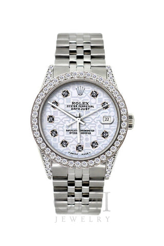 Rolex Datejust Diamond Watch, 36mm, Stainless Steel Light Blue Dial w/ Diamond Bezel and Lugs