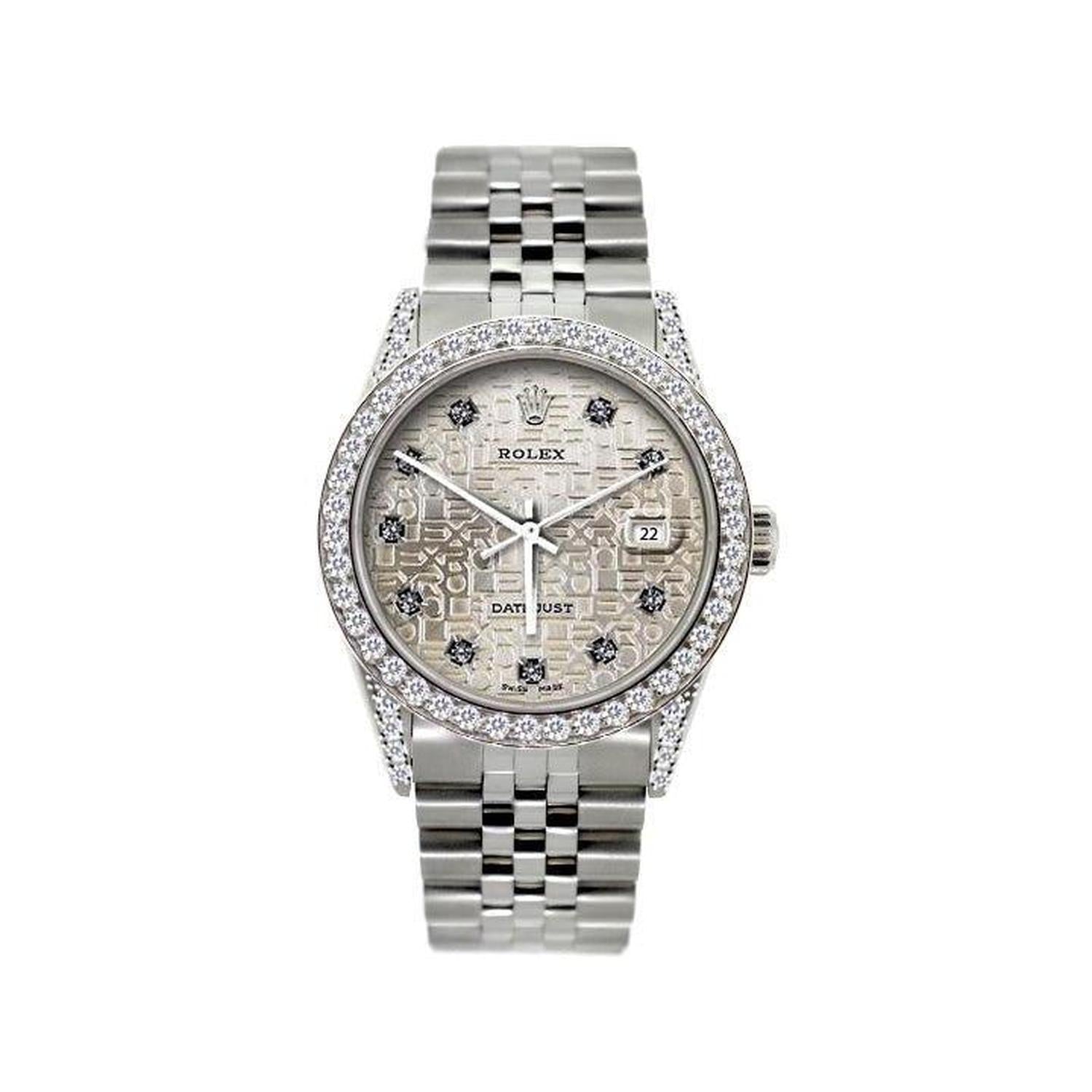 Rolex Datejust 36MM 16200 Silver Pattern Diamond Dial Diamond Bezel Stainless Steel Jubilee Bracelet 1.2ct