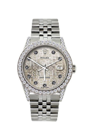 Rolex Datejust Diamond Watch, 36mm, Stainless Steel Gray Rolex Dial w/ Diamond Bezel and Lugs