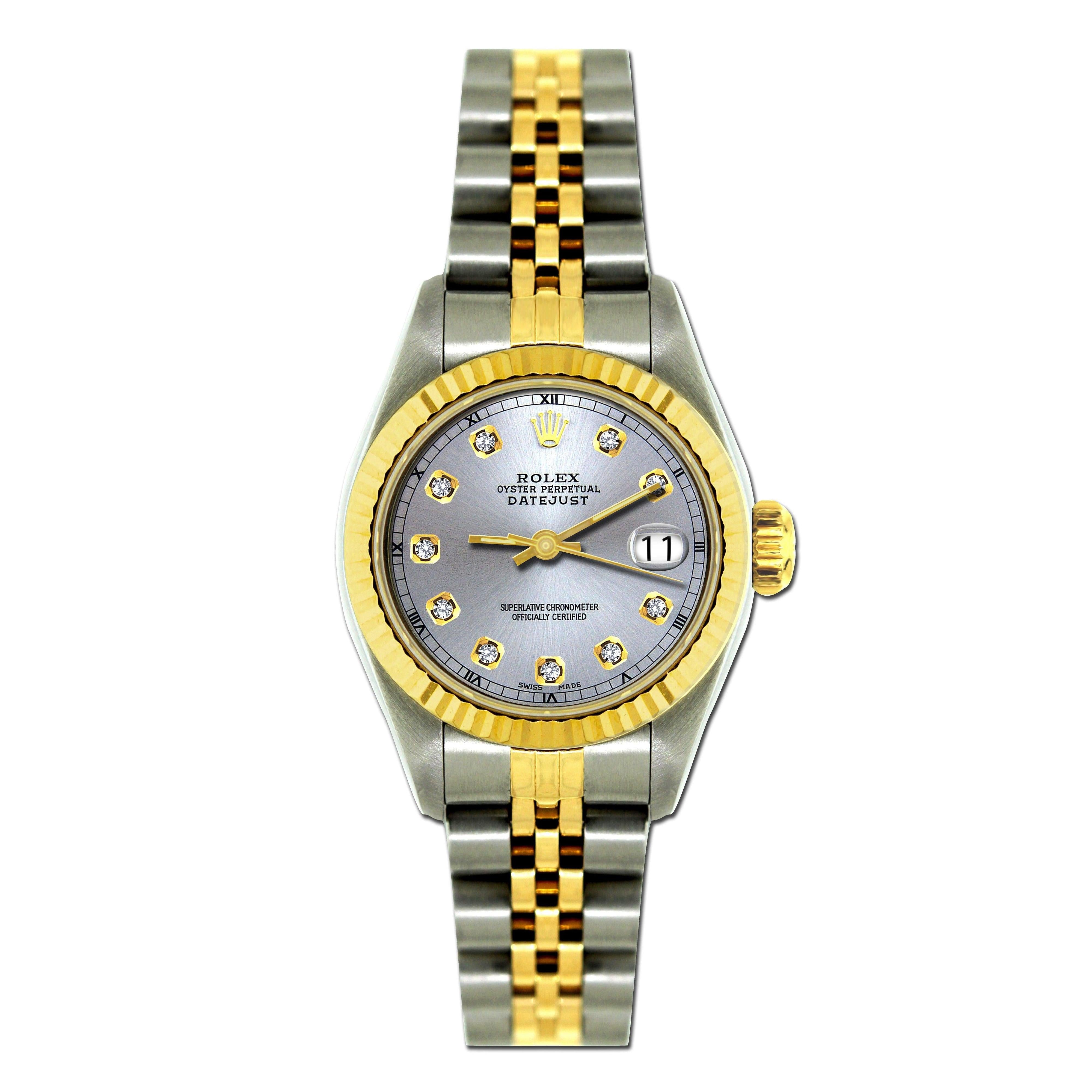 Rolex Datejust 26MM 6917 Silver Diamond Dial Yellow Gold Fluted Bezel Two Tone Jubilee Bracelet