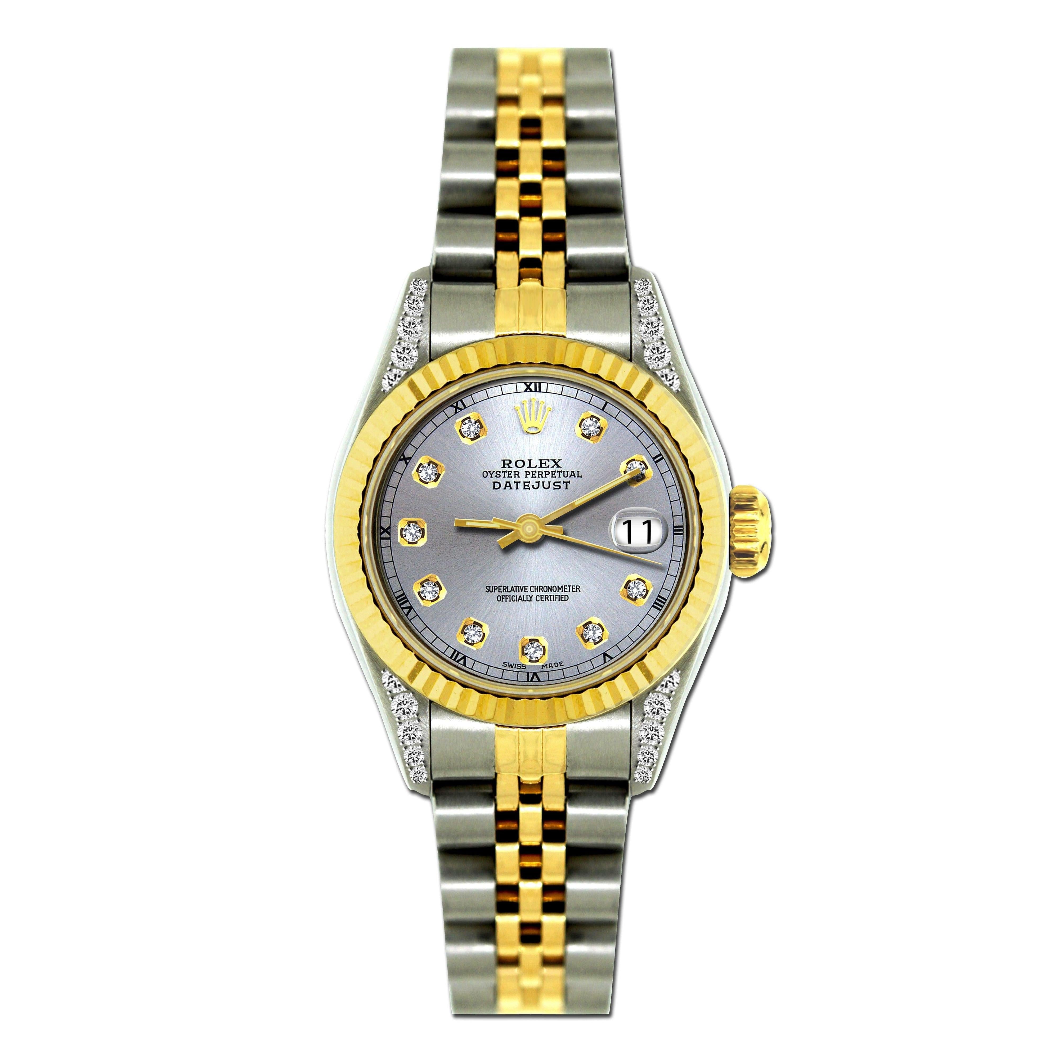 Rolex Datejust 26MM 6917 Silver Diamond Dial Yellow Gold Fluted Bezel Two Tone Jubilee Bracelet