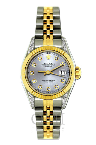 Rolex Datejust Diamond Watch, 26mm, Yellow Gold and Stainless Steel Bracelet Silver Dial w/ Diamond Lugs