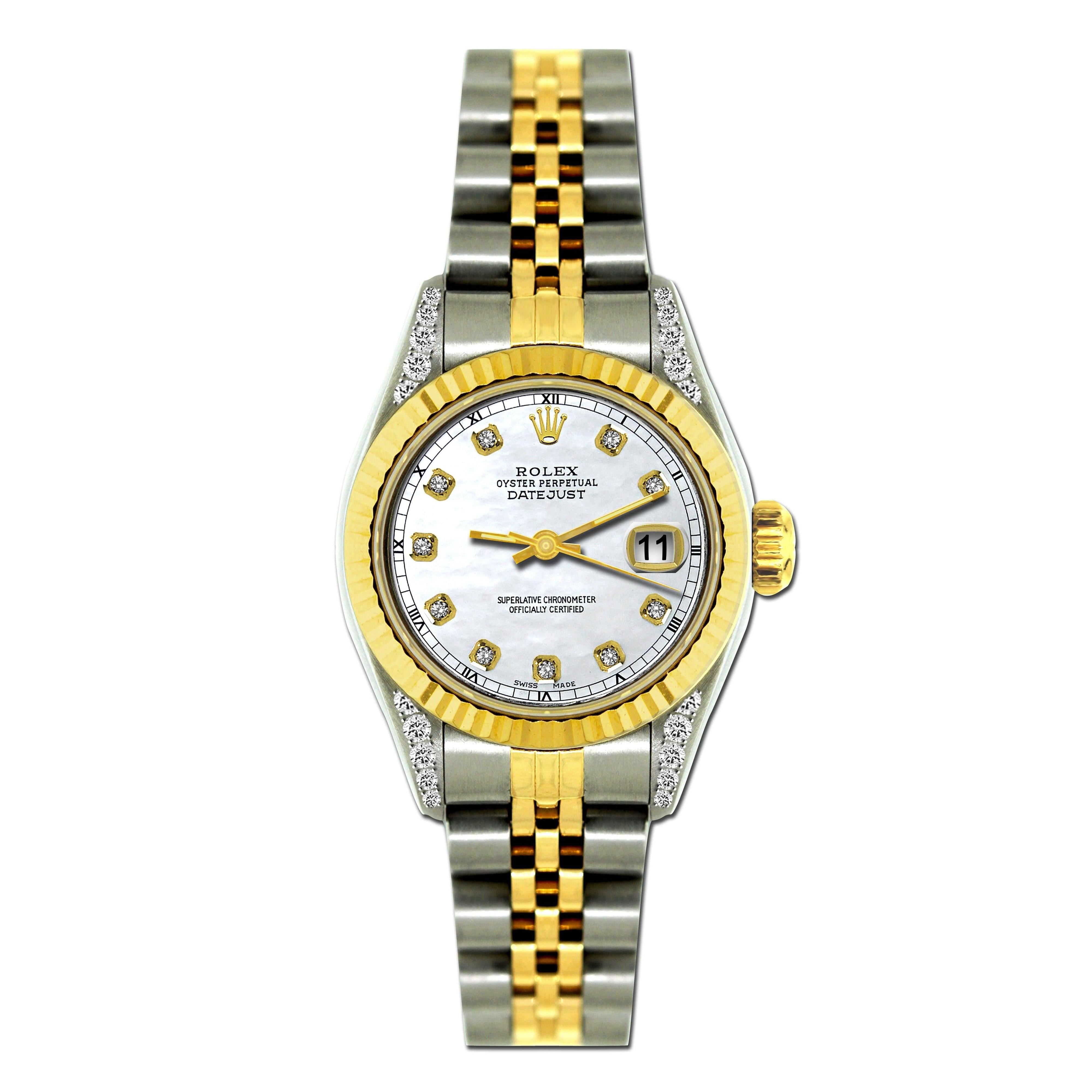 Rolex Datejust 26MM 6917 Mother of Pearl Diamond Dial Yellow Gold Fluted Bezel Two Tone Jubilee Bracelet
