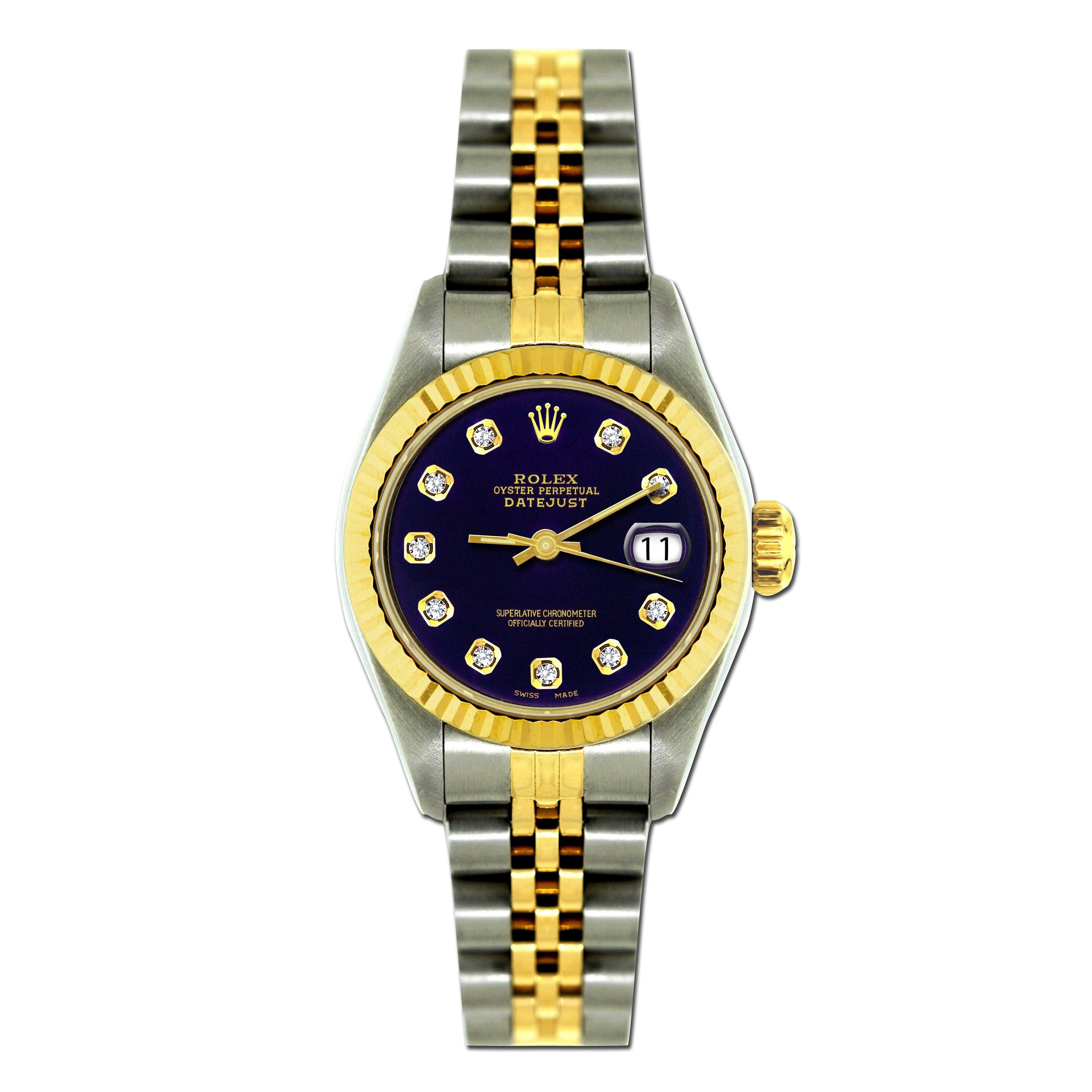 Rolex Datejust 26MM 6917 Black Diamond Dial Yellow Gold Fluted Bezel Two Tone Jubilee Bracelet