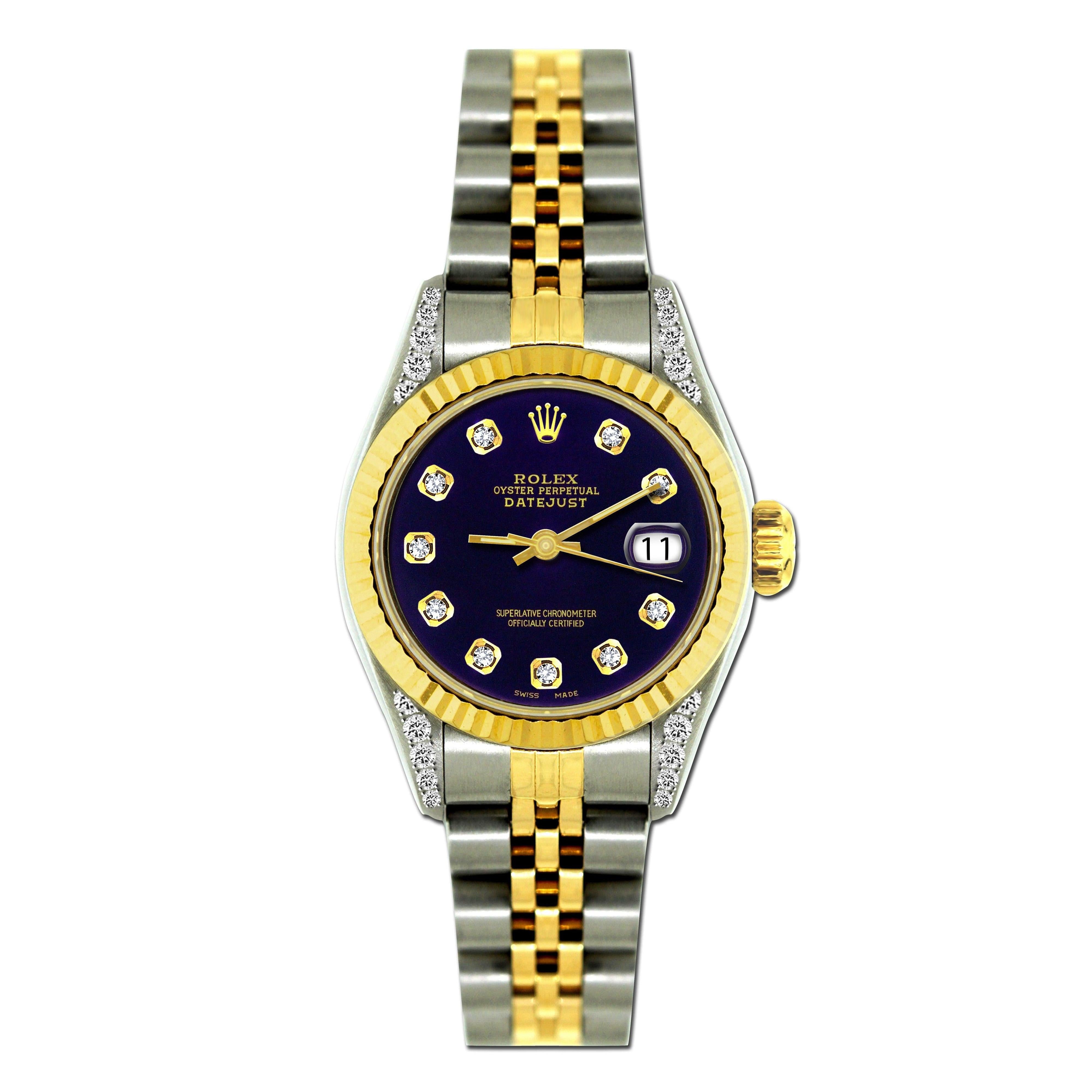Rolex Datejust 26MM 6917 Black Diamond Dial Yellow Gold Fluted Bezel Two Tone Jubilee Bracelet