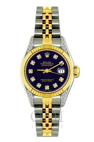 Rolex Datejust Diamond Watch, 26mm, Yellow Gold and Stainless Steel Bracelet Black Dial w/ Diamond Lugs