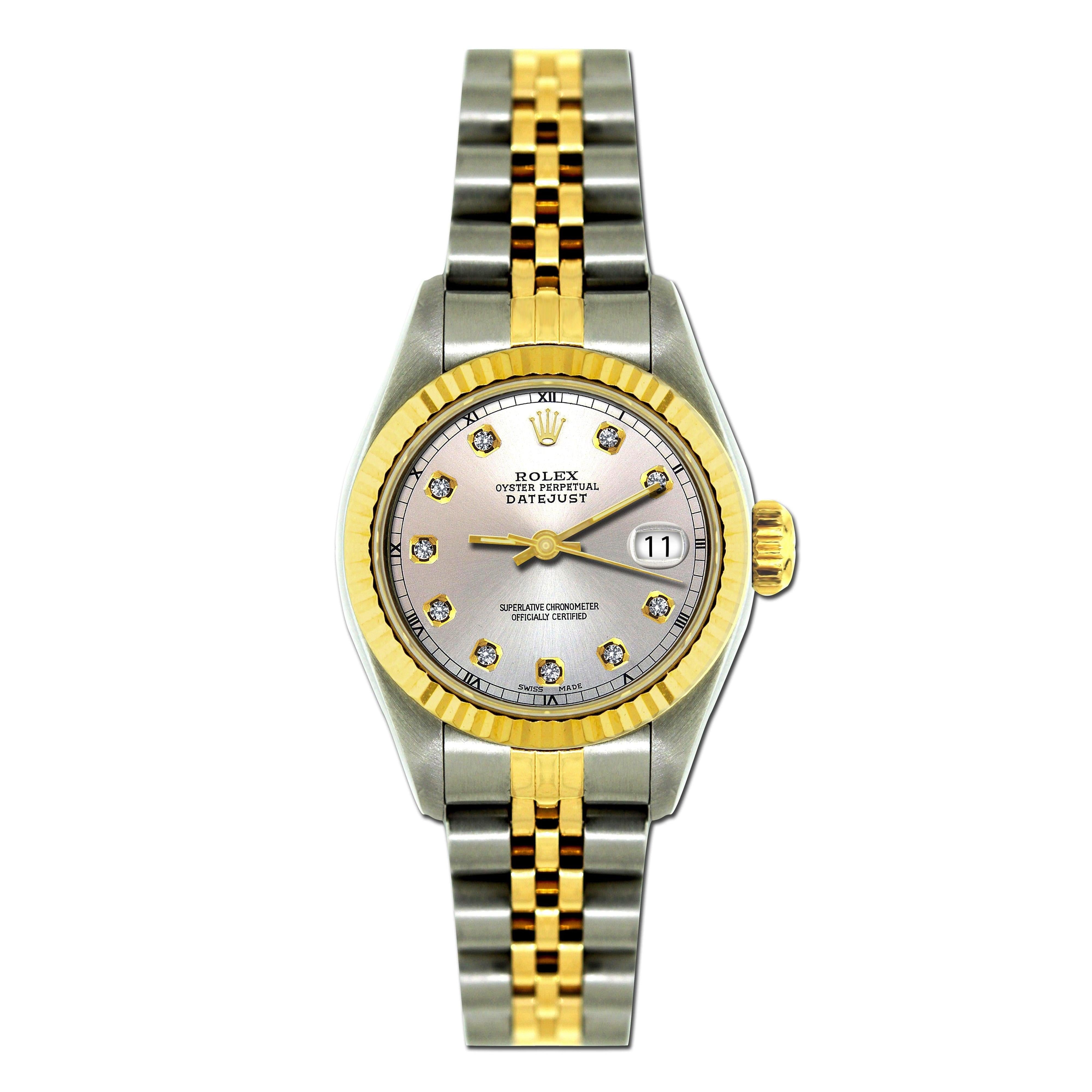 Rolex Datejust 26MM 6917 Silver Diamond Dial Yellow Gold Fluted Bezel Two Tone Jubilee Bracelet