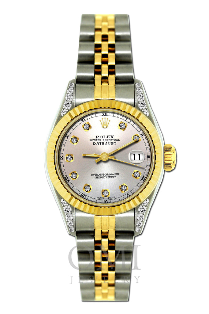 Rolex Datejust Diamond Watch, 26mm, Yellow Gold and Stainless Steel Bracelet  White Dial w/ Diamond Lugs