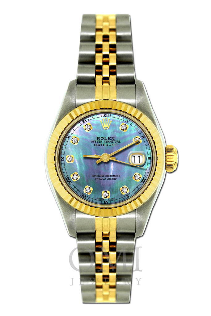 Rolex Datejust 26mm Yellow Gold and Stainless Steel Bracelet Blue Mother of Pearl Dial