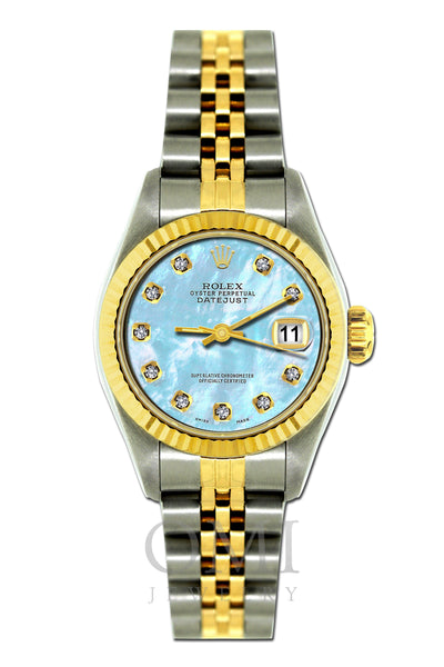 Rolex Datejust 26mm Yellow Gold and Stainless Steel Bracelet Pattens Blue Dial