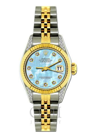 Rolex Datejust Diamond Watch, 26mm, Yellow Gold and Stainless Steel Bracelet Pattens Blue Dial w/ Diamond Lugs
