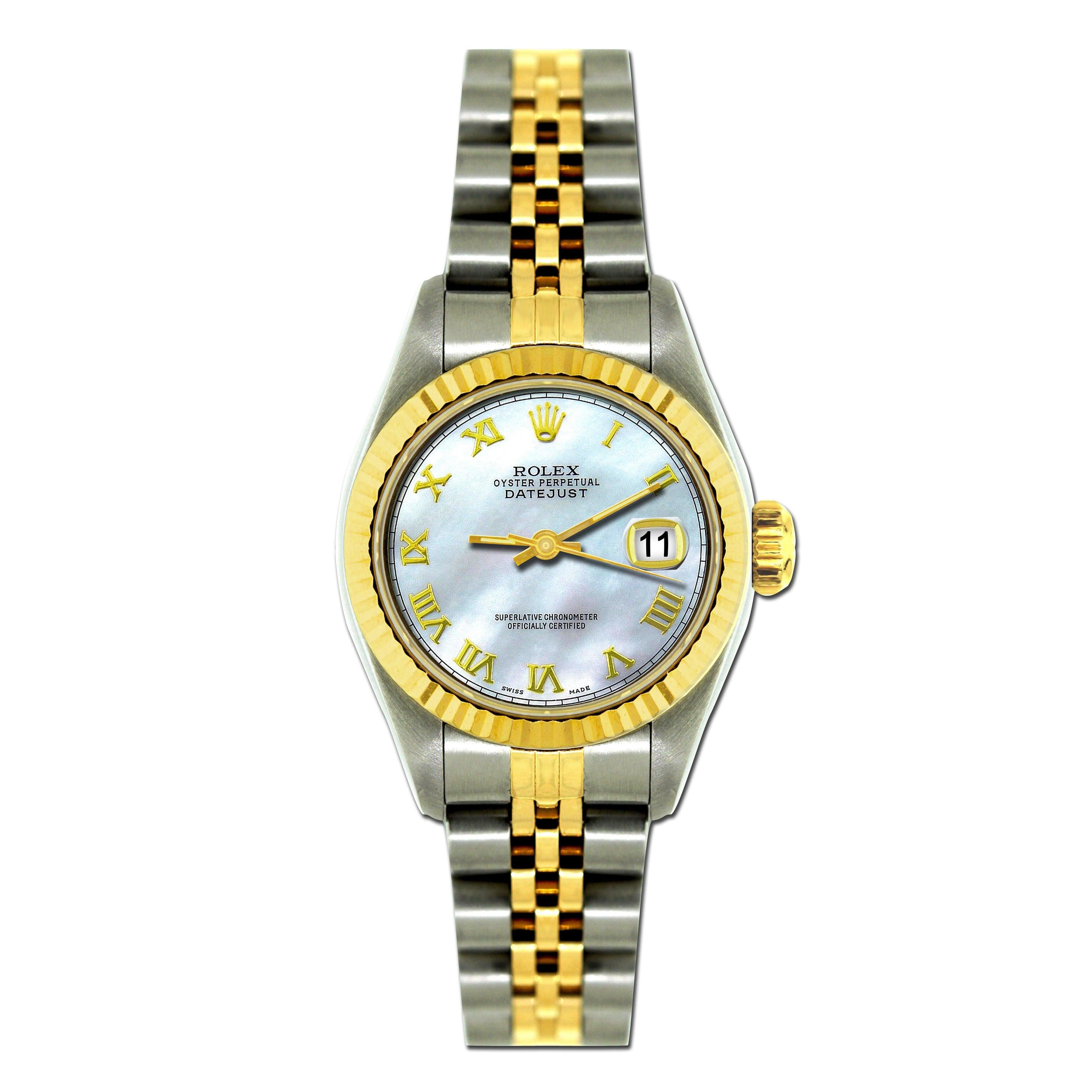 Rolex Datejust 26MM 6917 Mother of Pearl Roman Dial Yellow Gold Fluted Bezel Two Tone Jubilee Bracelet