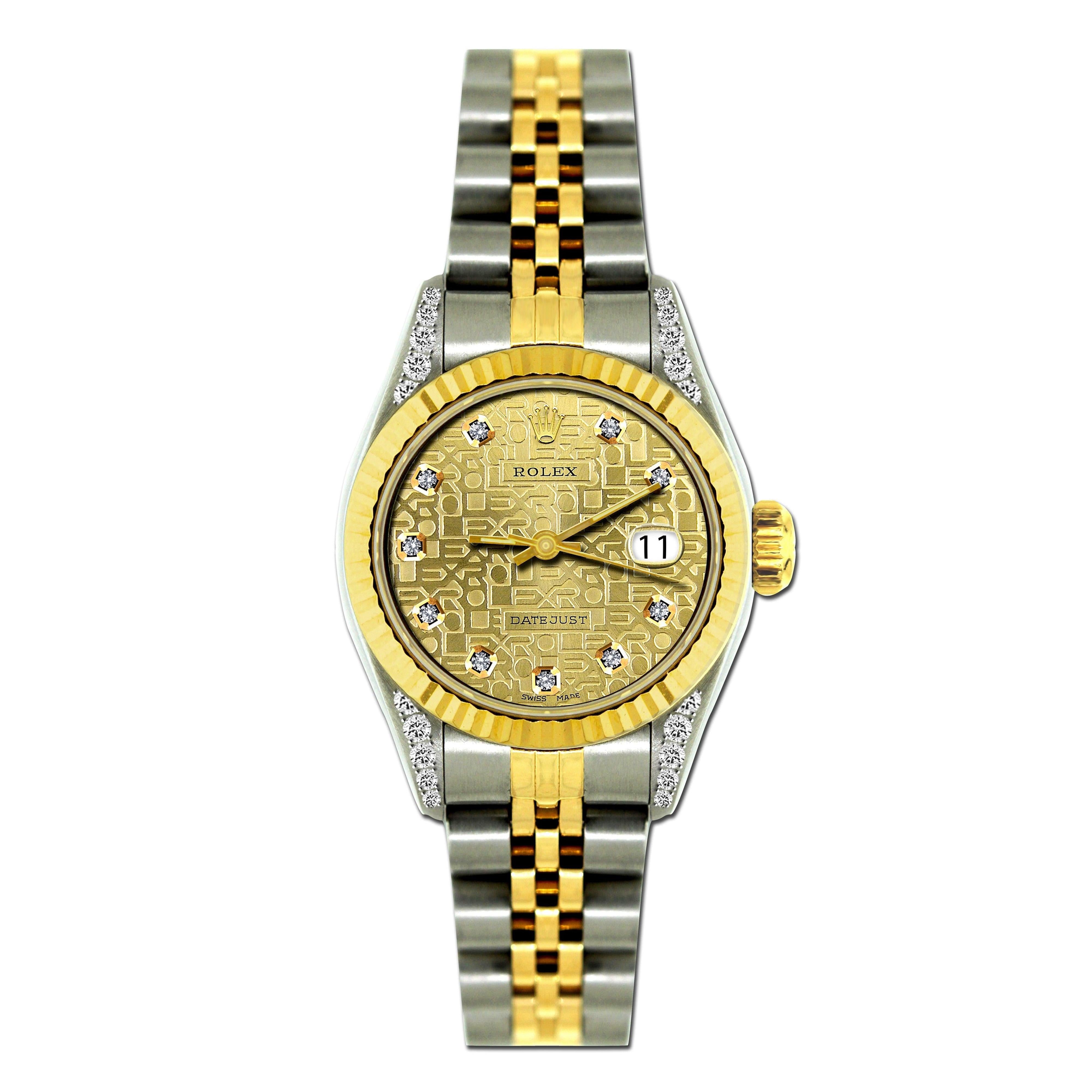 Rolex Datejust 26MM 6917 Champagne Pattern Diamond Dial Yellow Gold Fluted Bezel Two Tone Jubilee Bracelet