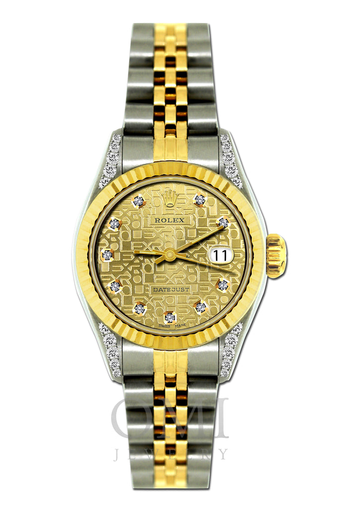 Rolex Datejust Diamond Watch, 26mm, Yellow Gold and Stainless Steel Bracelet Champagne Rolex Dial w/ Diamond Lugs