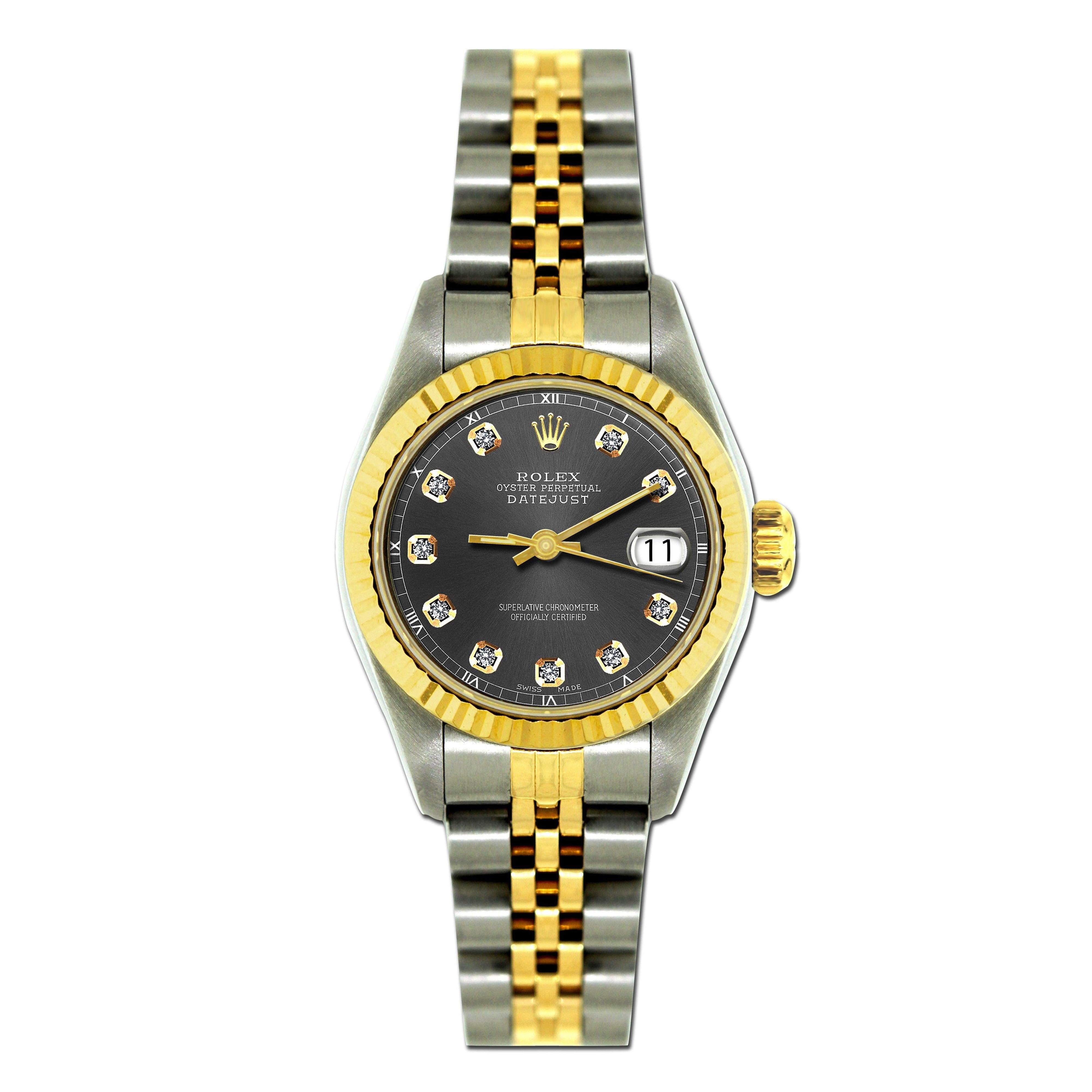 Rolex Datejust 26MM 6917 Slate Gray Diamond Dial Yellow Gold Fluted Bezel Two Tone Jubilee Bracelet