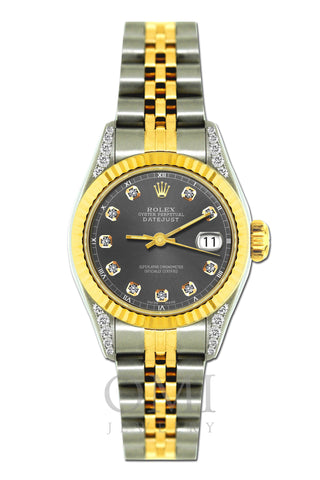 Rolex Datejust Diamond Watch, 26mm, Yellow Gold and Stainless Steel Bracelet Gray Dial w/ Diamond Lugs