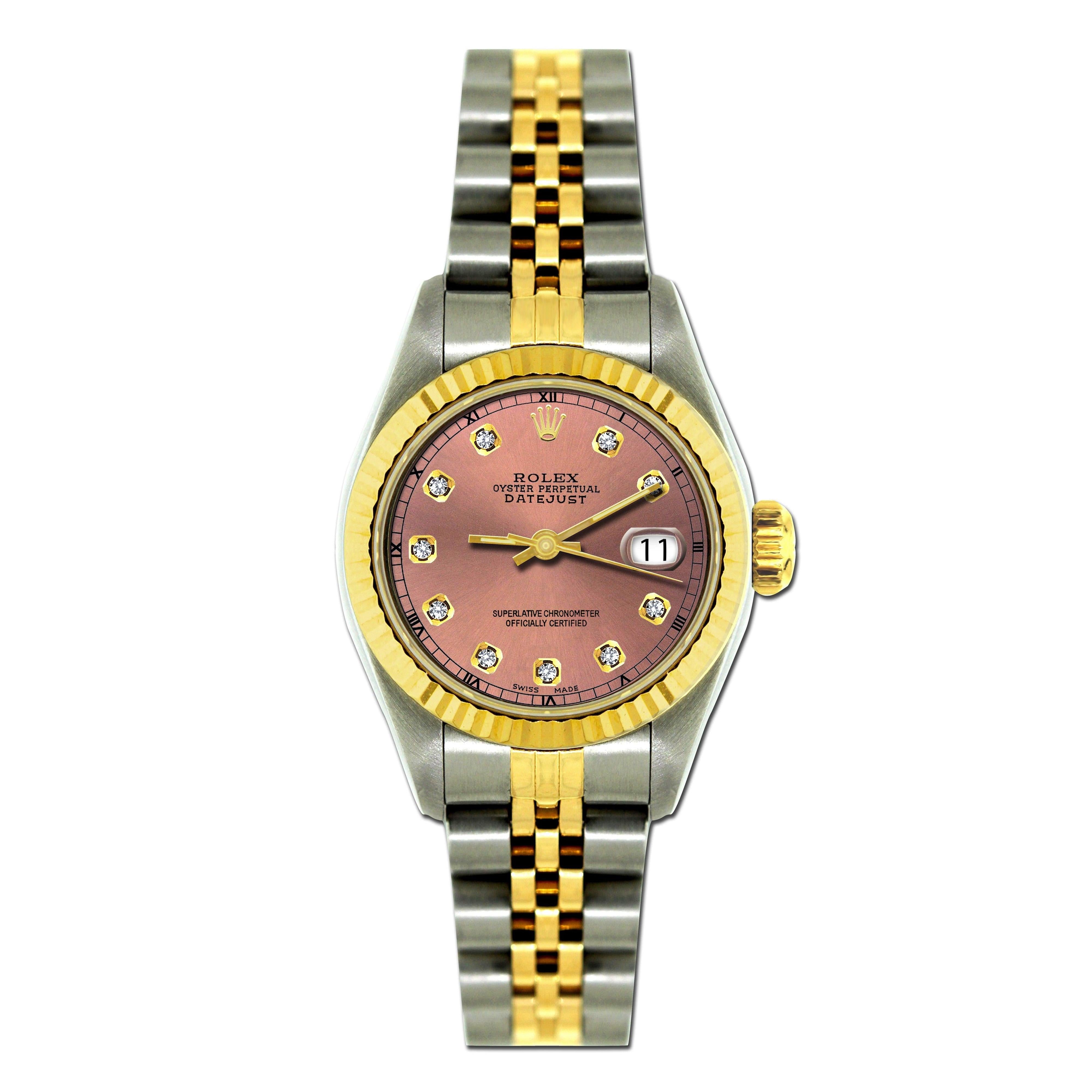 Rolex Datejust 26MM 6917 Everose Diamond Dial Yellow Gold Fluted Bezel Two Tone Jubilee Bracelet