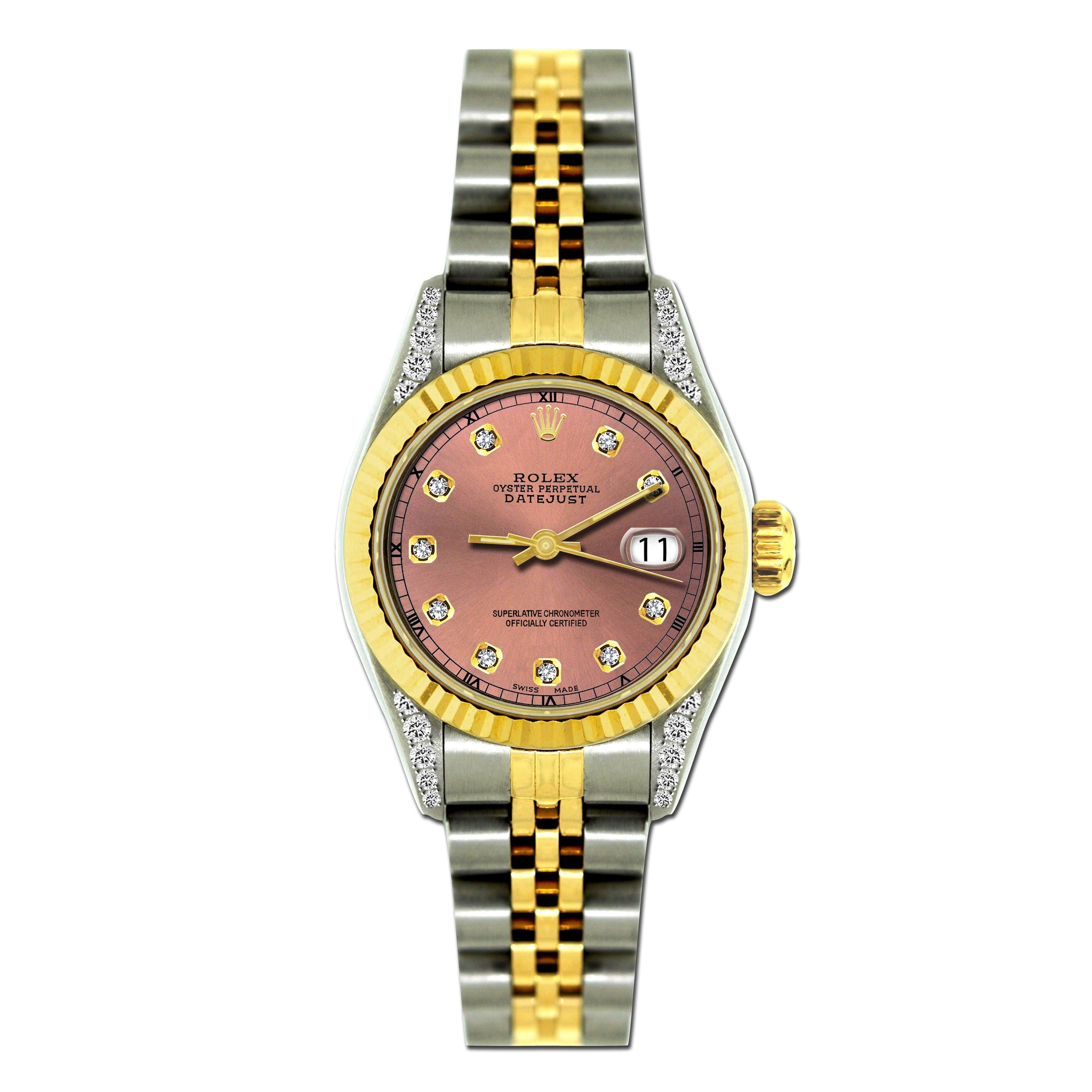 Rolex Datejust 26MM 6917 Everose Diamond Dial Yellow Gold Fluted Bezel Two Tone Jubilee Bracelet