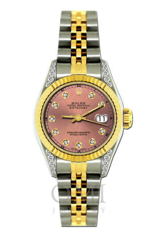 Rolex Datejust Diamond Watch, 26mm, Yellow Gold and Stainless Steel Bracelet  Pink Dial w/ Diamond Lugs