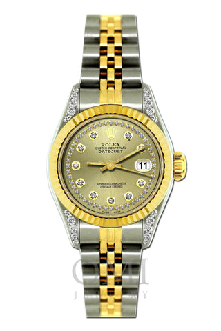 Rolex Datejust Diamond Watch, 26mm, Yellow Gold and Stainless Steel Bracelet Gold Dial w/ Diamond Lugs