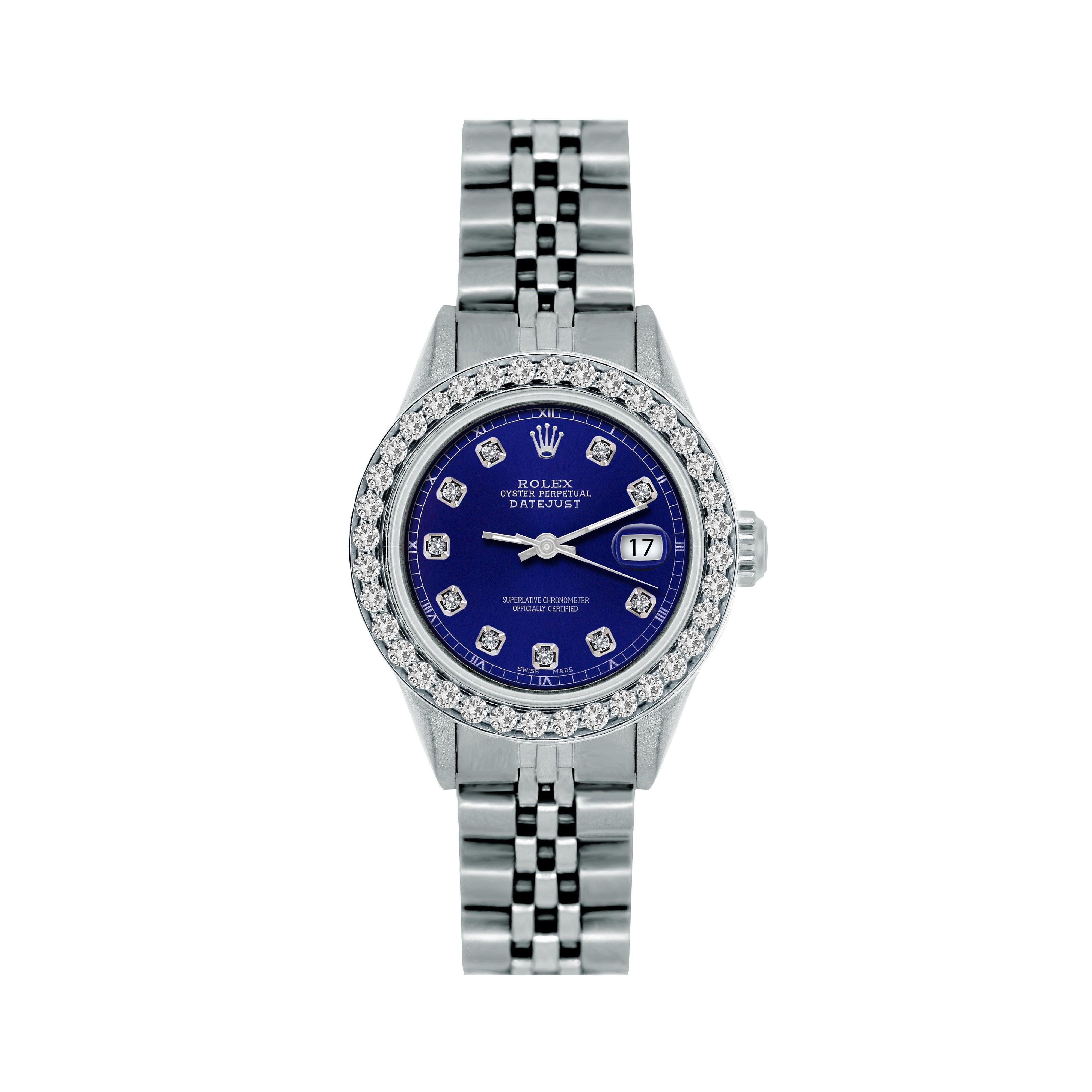 Rolex Datejust 26MM 6916 Blue Diamond Dial Diamond Bezel Stainless Steel Jubilee Bracelet 1.2ct