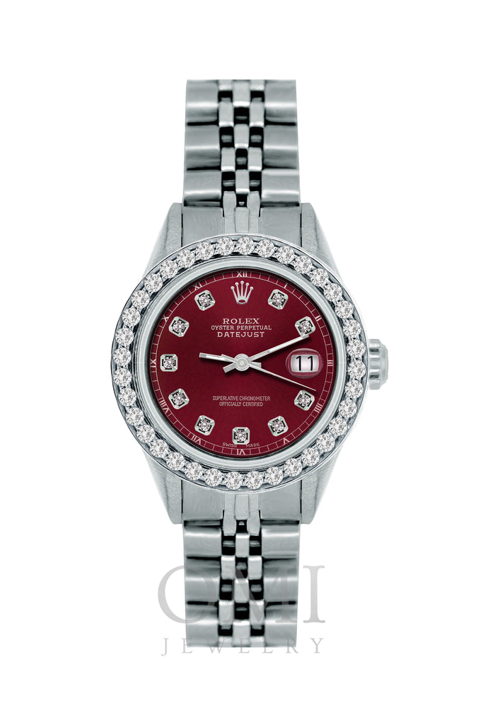 Rolex Datejust Diamond Watch, 26mm, Stainless SteelBracelet Bordeaux Dial w/ Diamond Bezel