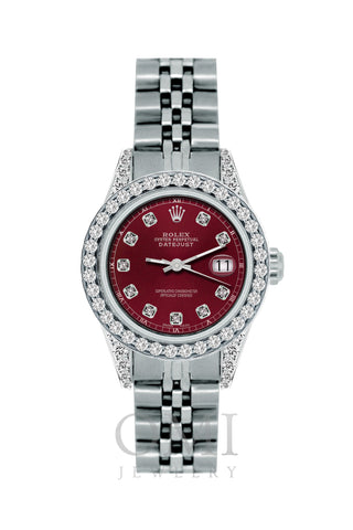 Rolex Datejust Diamond Watch, 26mm, Stainless SteelBracelet Bordeaux Dial w/ Diamond Bezel and Lugs