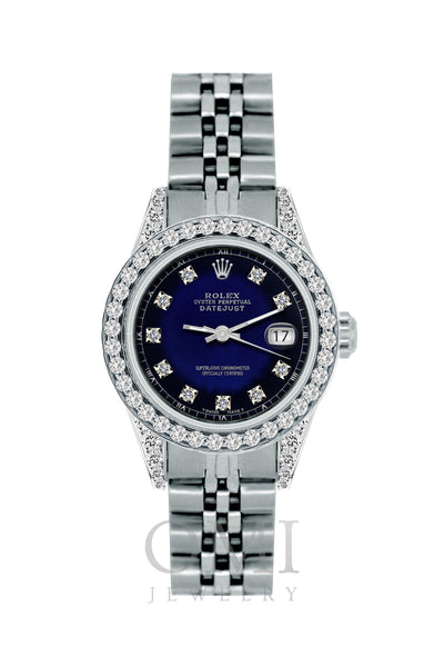 Rolex Datejust Diamond Watch, 26mm, Stainless SteelBracelet Midnight Blue and Black Dial w/ Diamond Bezel and Lugs