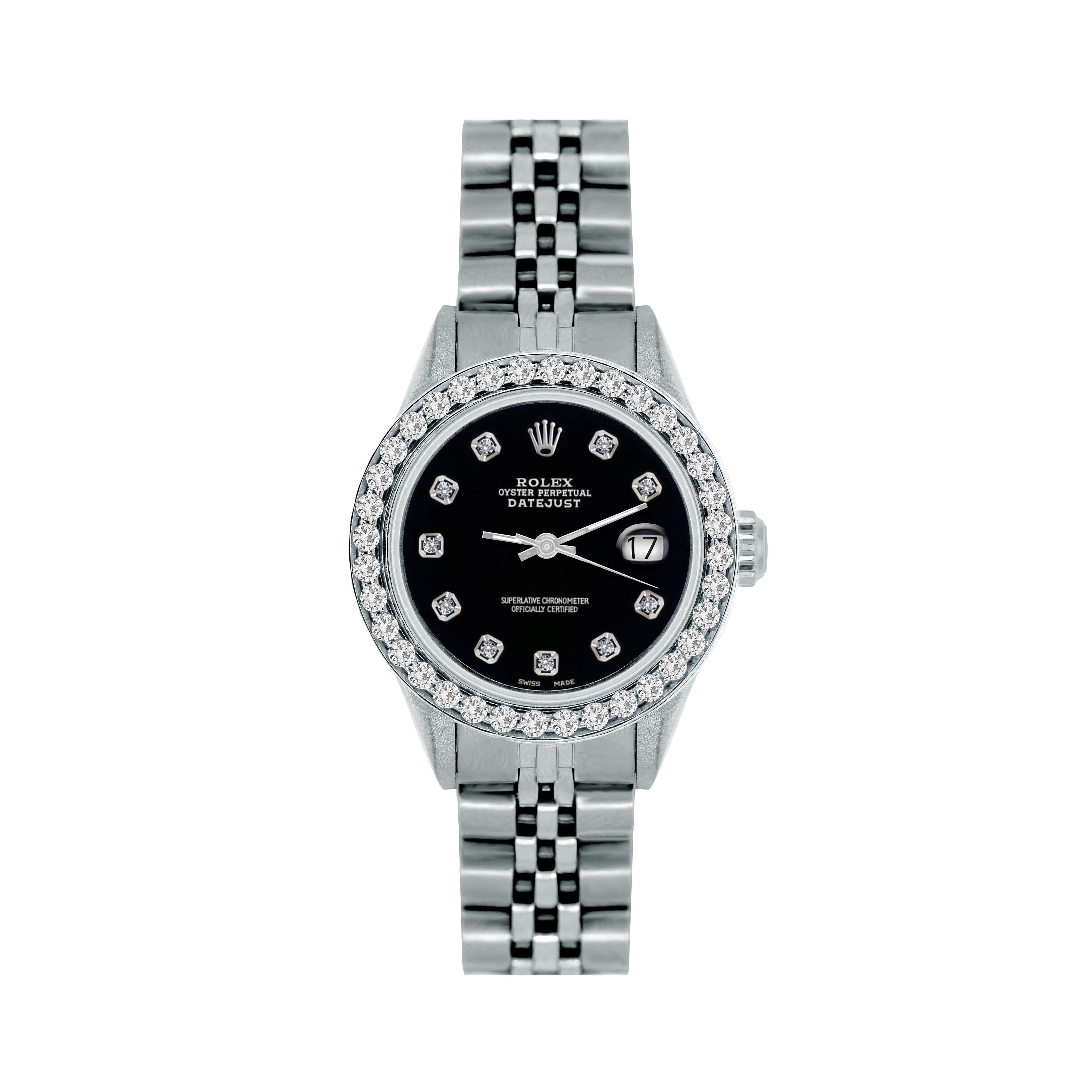 Rolex Datejust 26MM 6916 Black Diamond Dial Diamond Bezel Stainless Steel Jubilee Bracelet 1.2ct