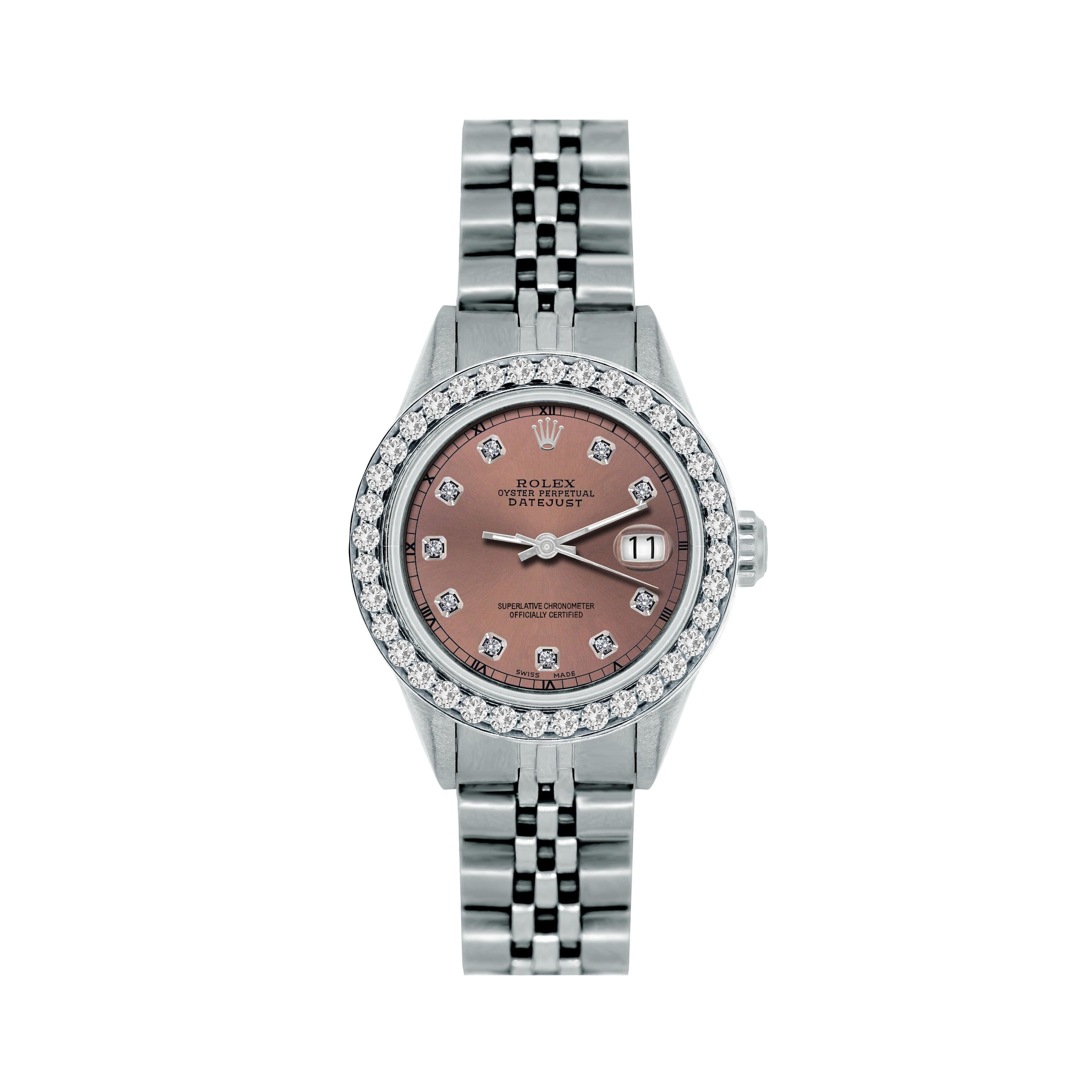Rolex Datejust 26MM 6916 Everose Diamond Dial Diamond Bezel Stainless Steel Jubilee Bracelet 1.2ct