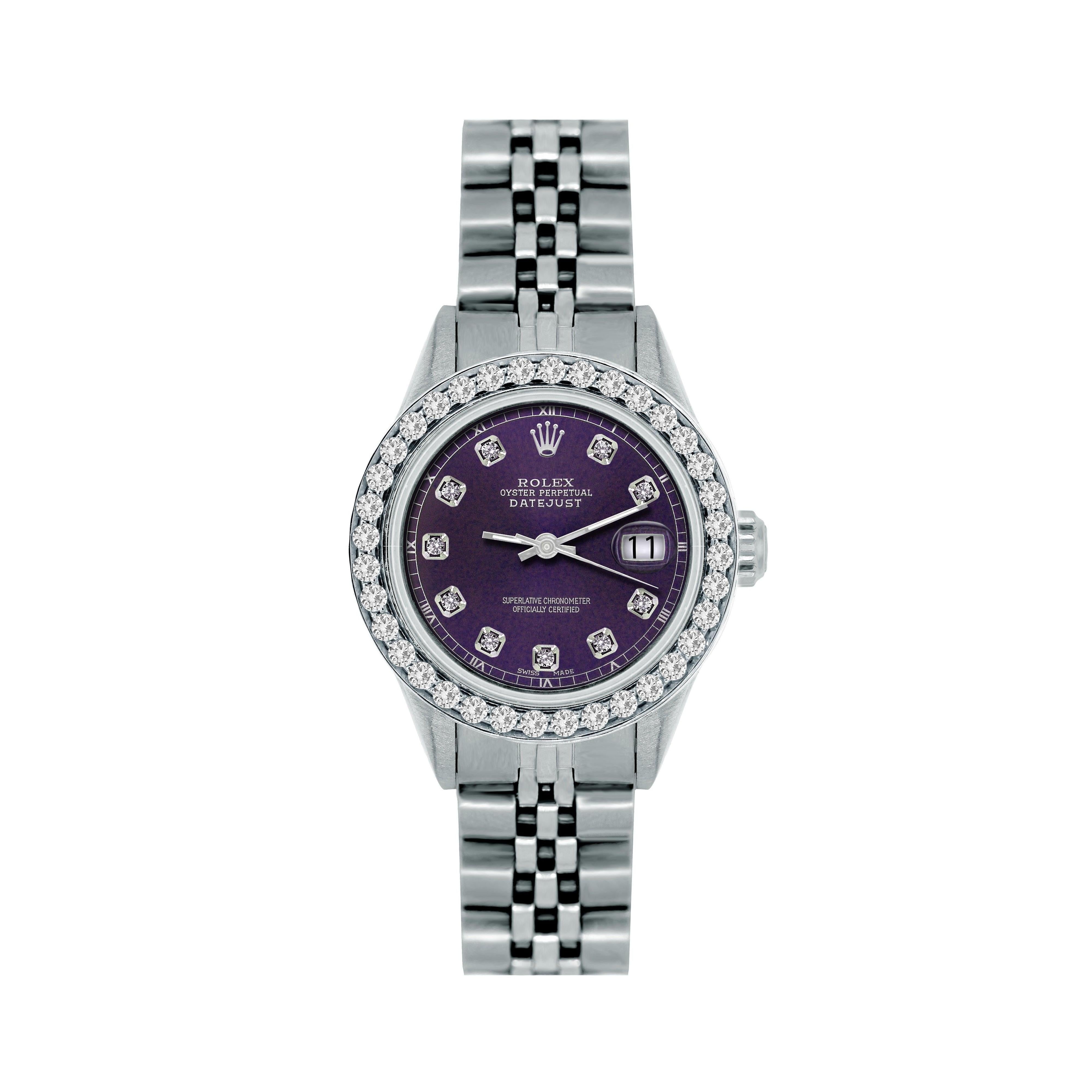 Rolex Datejust 26MM 6916 Purple Diamond Dial Diamond Bezel Stainless Steel Jubilee Bracelet 1.2ct