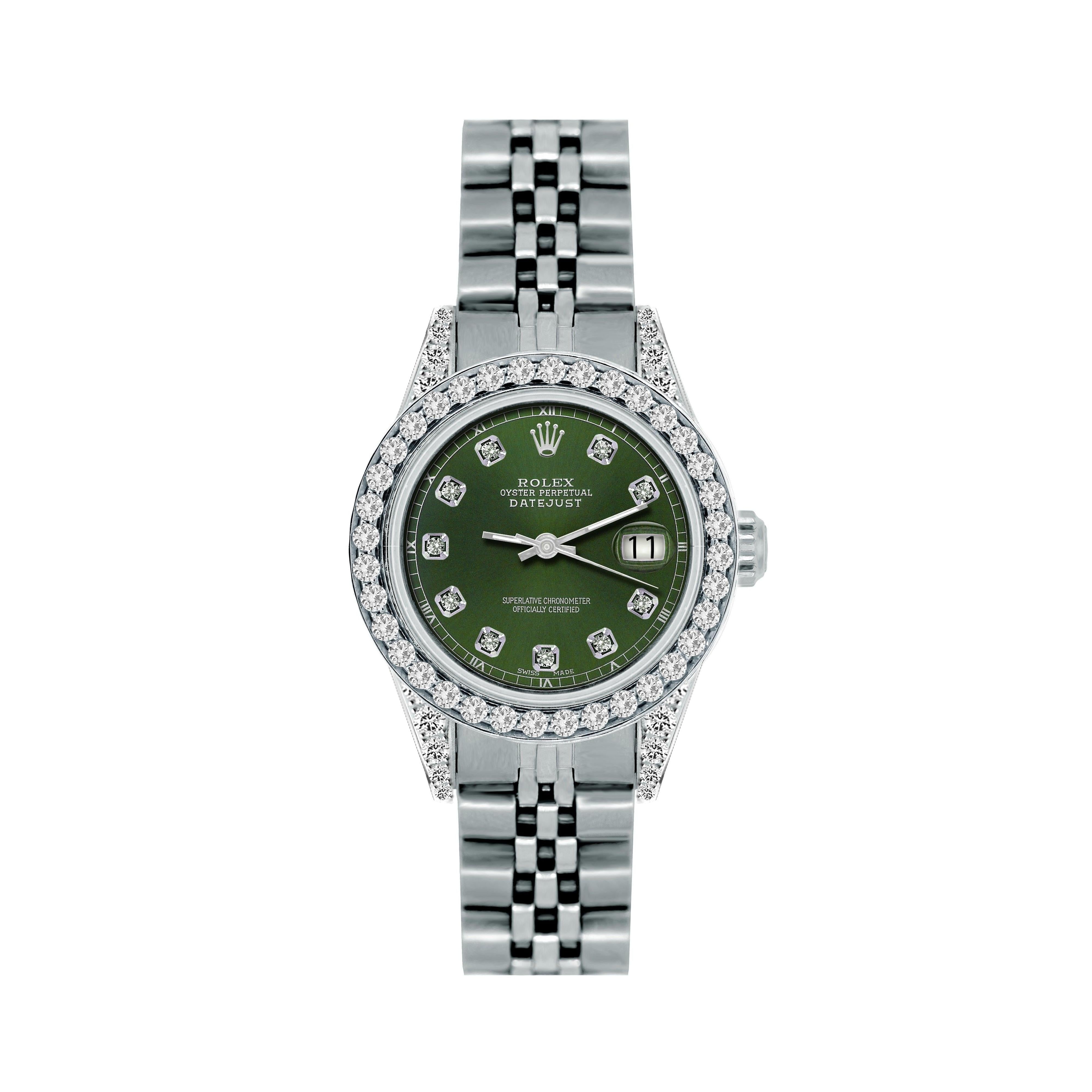 Rolex Datejust 26MM 6916 Green Diamond Dial Diamond Bezel Stainless Steel Jubilee Bracelet 1.2ct