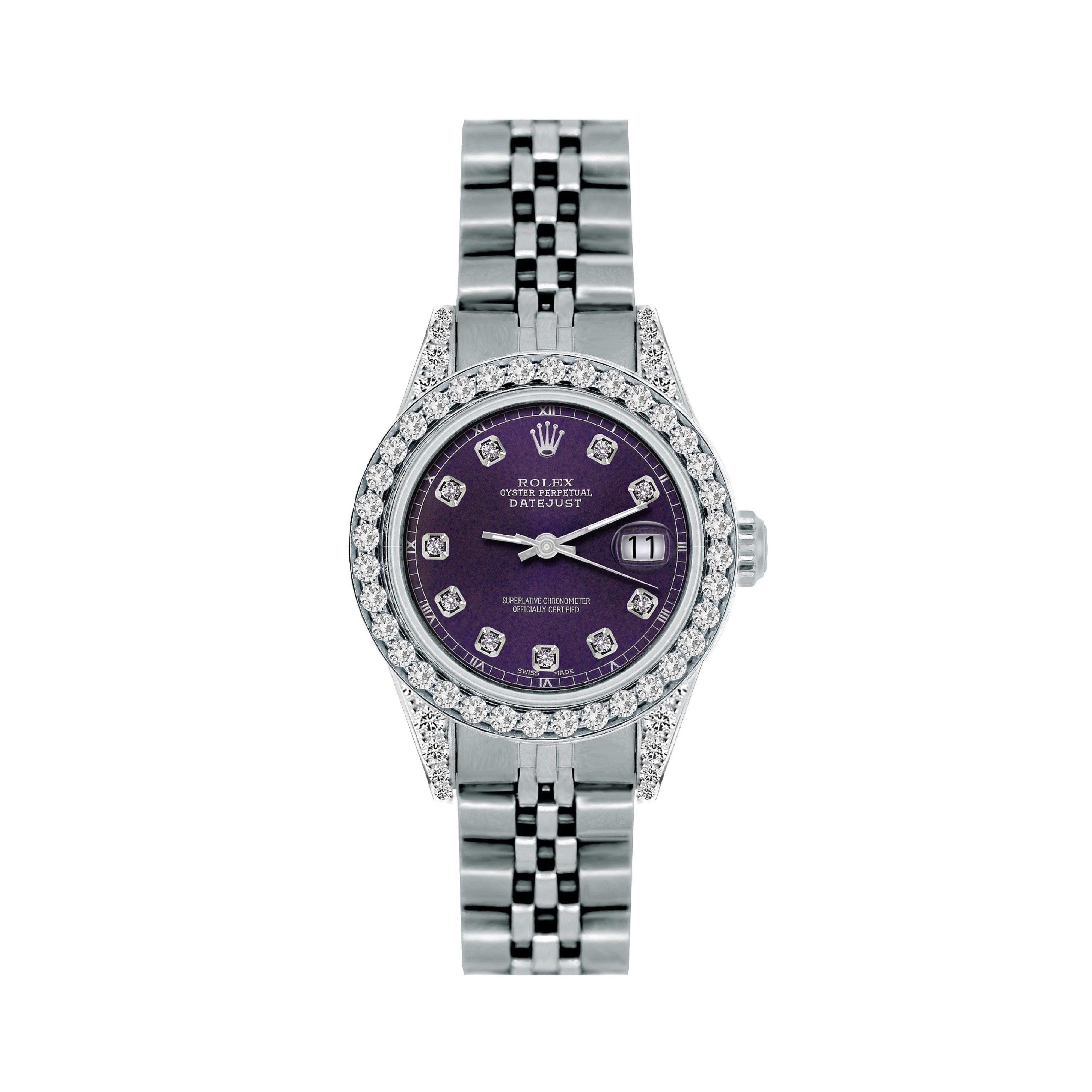 Rolex Datejust 26MM 6916 Purple Diamond Dial Diamond Bezel Stainless Steel Jubilee Bracelet 1.2ct