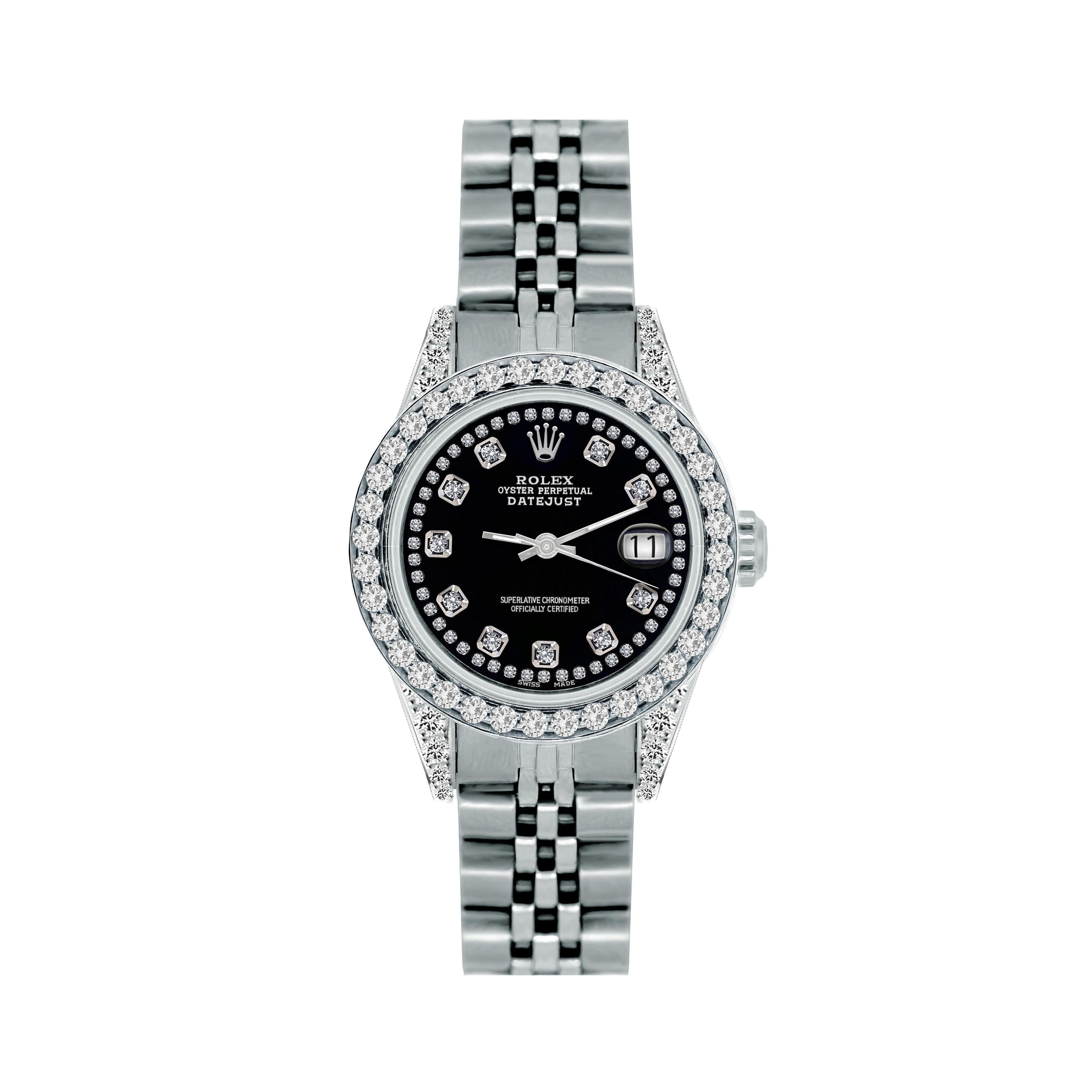 Rolex Datejust 26MM 6916 Black Diamond Dial Diamond Bezel Stainless Steel Jubilee Bracelet 1.2ct