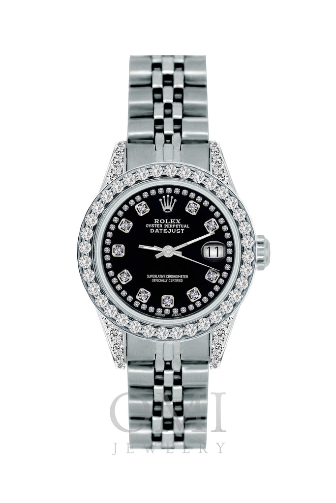 Rolex Datejust Diamond Watch, 26mm, Stainless SteelBracelet Black Dial w/ Diamond Bezel and Lugs