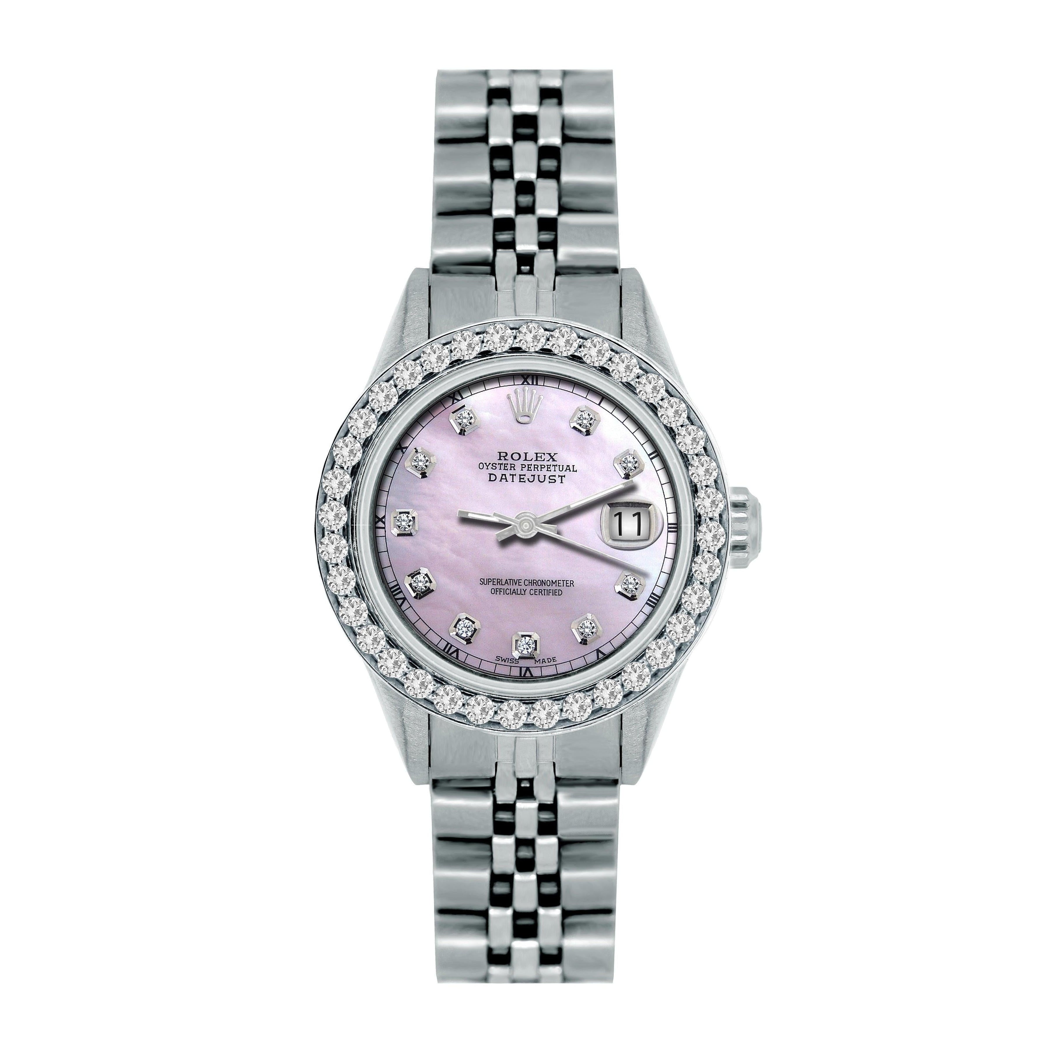 Rolex Datejust 26MM 6916 Pink Mother of Pearl Diamond Dial Diamond Bezel Stainless Steel Jubilee Bracelet 1.2ct