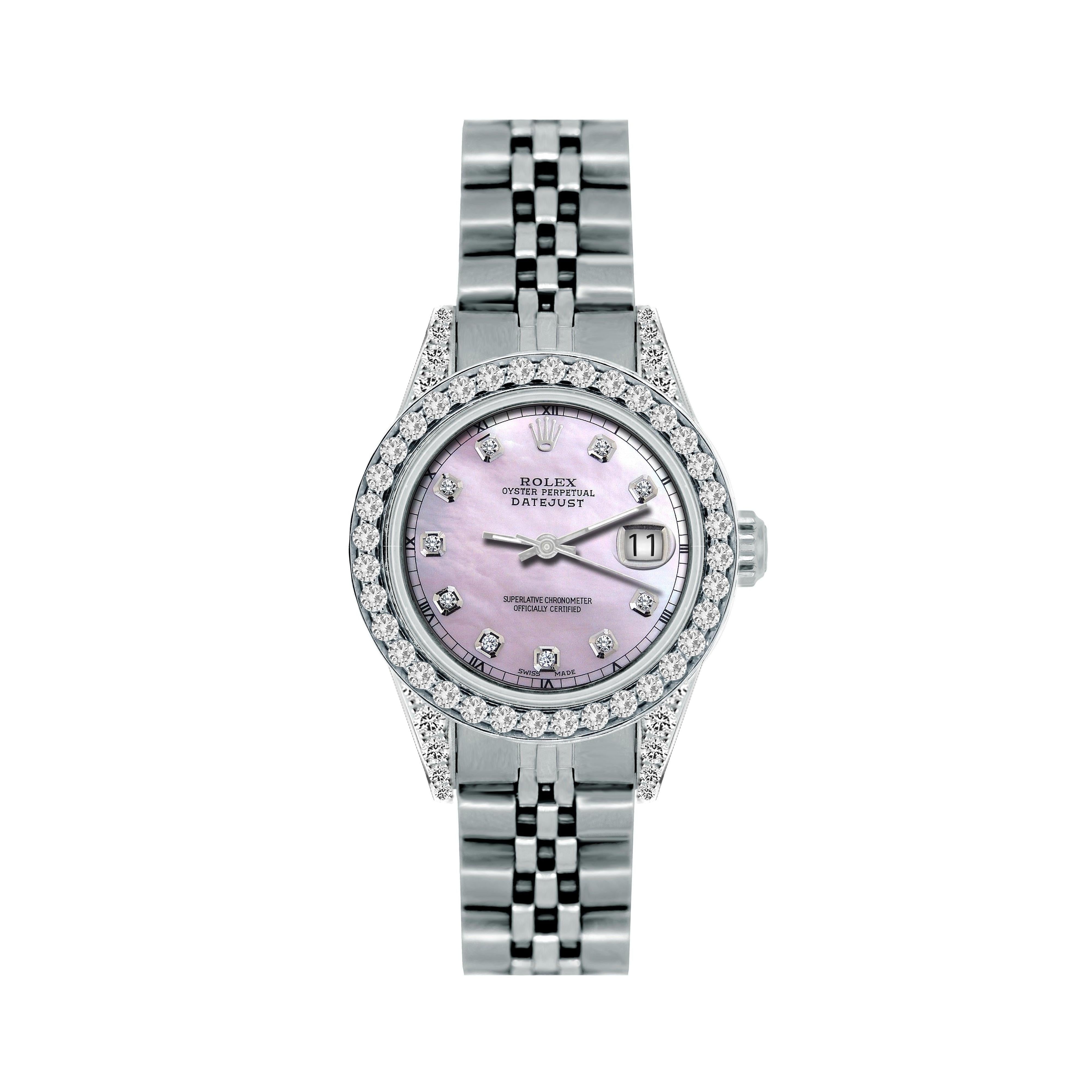 Rolex Datejust 26MM 6916 Pink Mother of Pearl Diamond Dial Diamond Bezel Stainless Steel Jubilee Bracelet 1.2ct