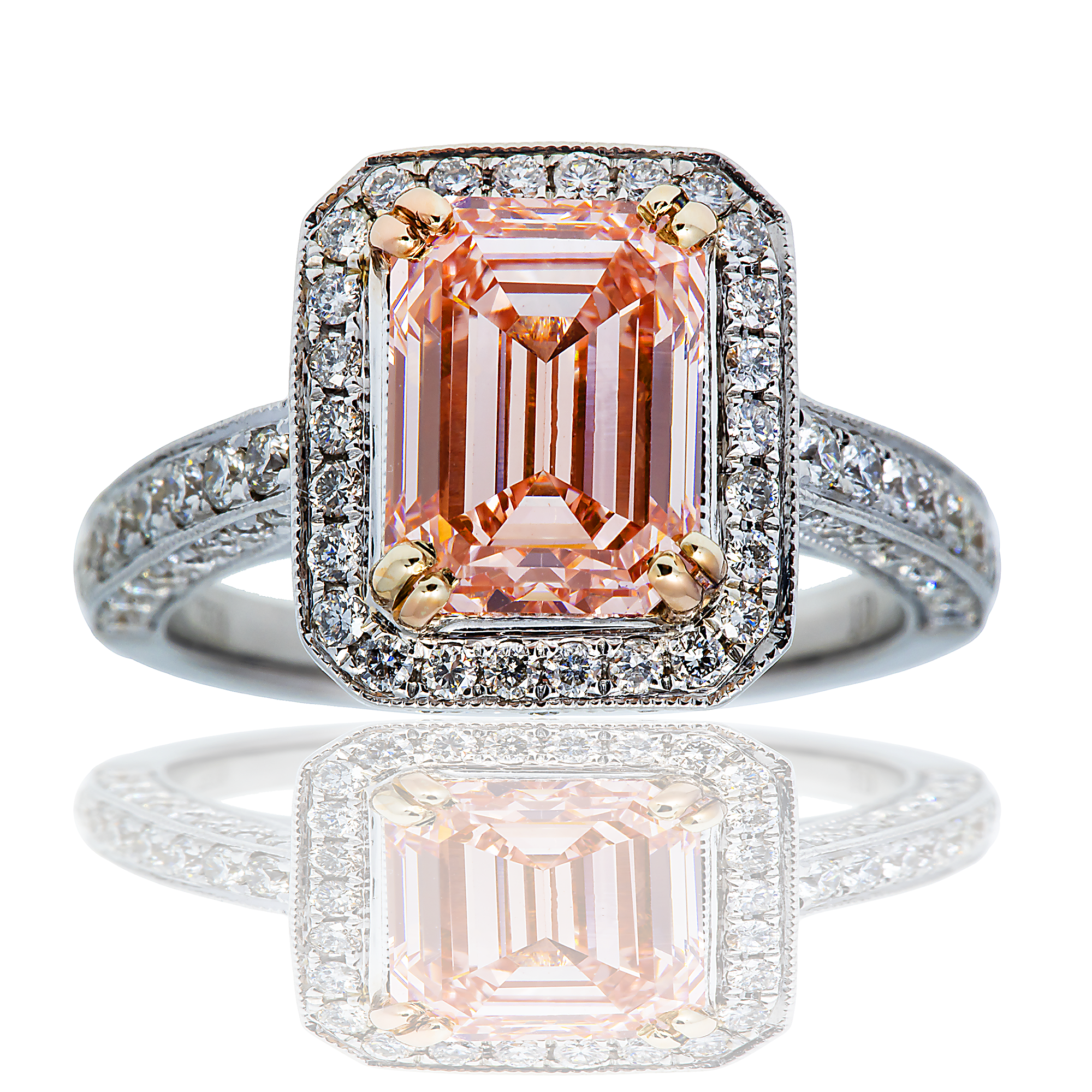 18K GOLD EMERALD CUT HALO LAB DIAMOND ENGAGEMENT RING 2.98 CTW