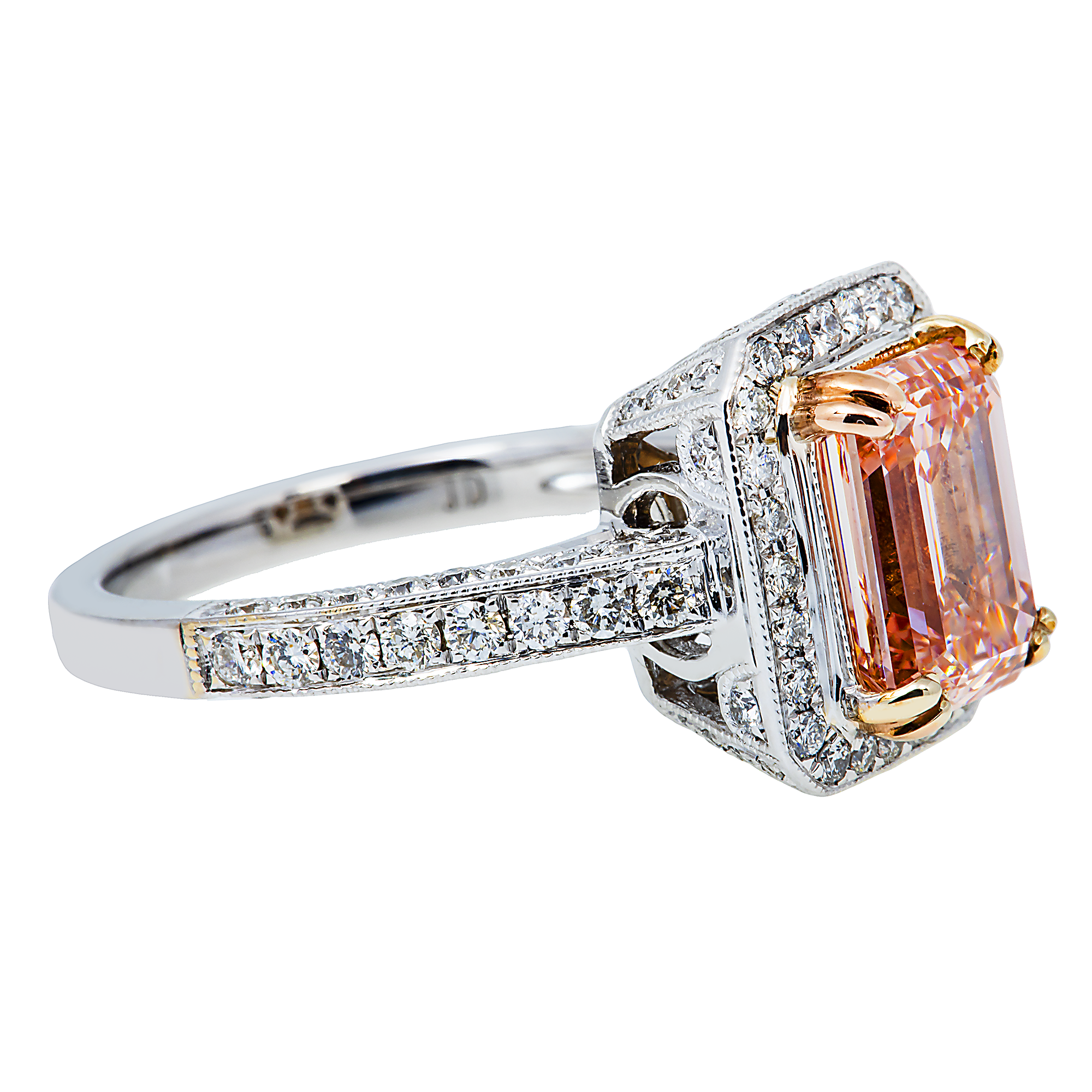 18K GOLD EMERALD CUT HALO LAB DIAMOND ENGAGEMENT RING 2.98 CTW