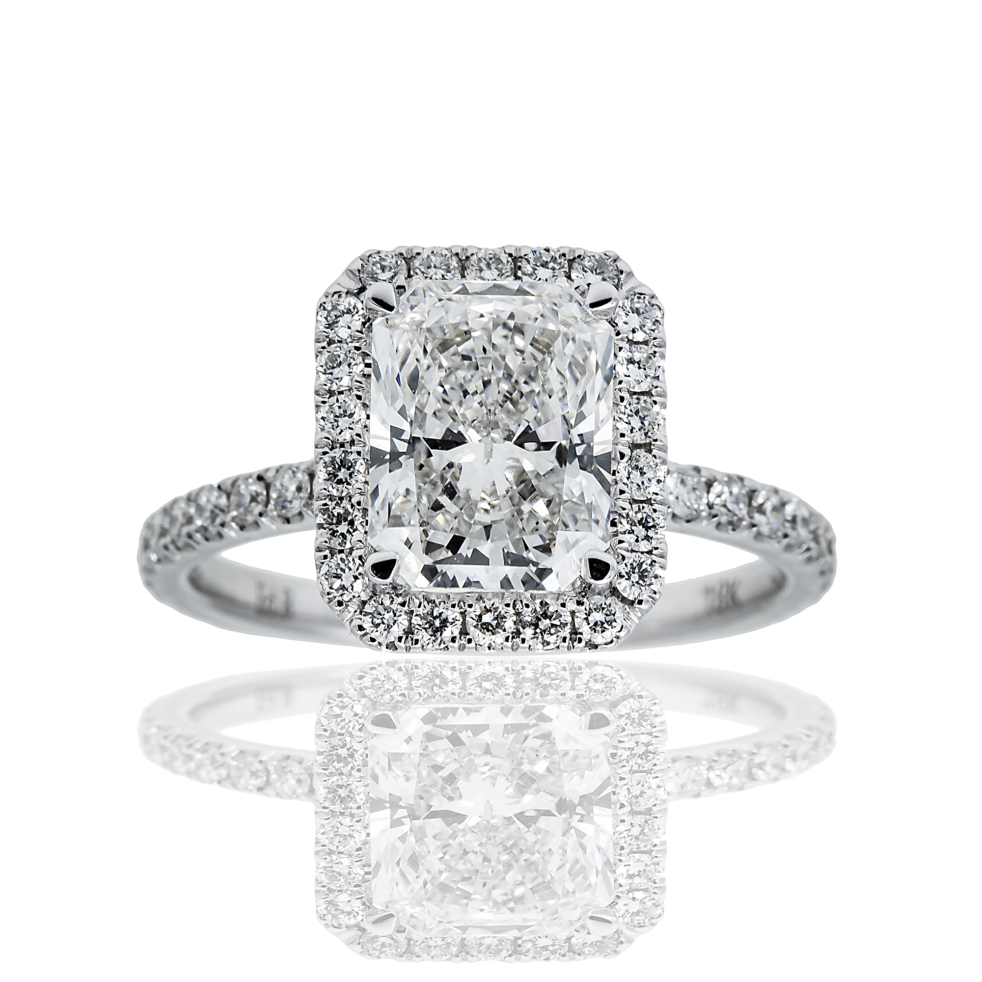 18K GOLD RADIANT CUT HALO LAB DIAMOND ENGAGEMENT RING 2.00 CTW