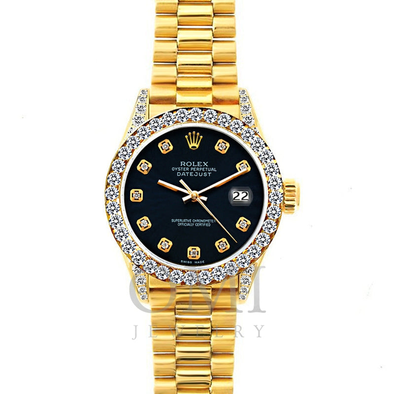Rolex President Datejust Yellow Gold Black Diamond Dial Ladies
