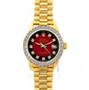 18k Yellow Gold Rolex Datejust Diamond Watch, 26mm, President Bracelet Red and Black Dial w/ Diamond Bezel
