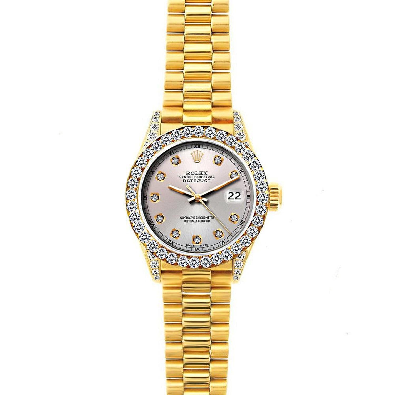 Rolex Datejust 26MM 69178 Sundust Diamond Dial Diamond Bezel 18K Yellow Gold President Bracelet 1.2ct